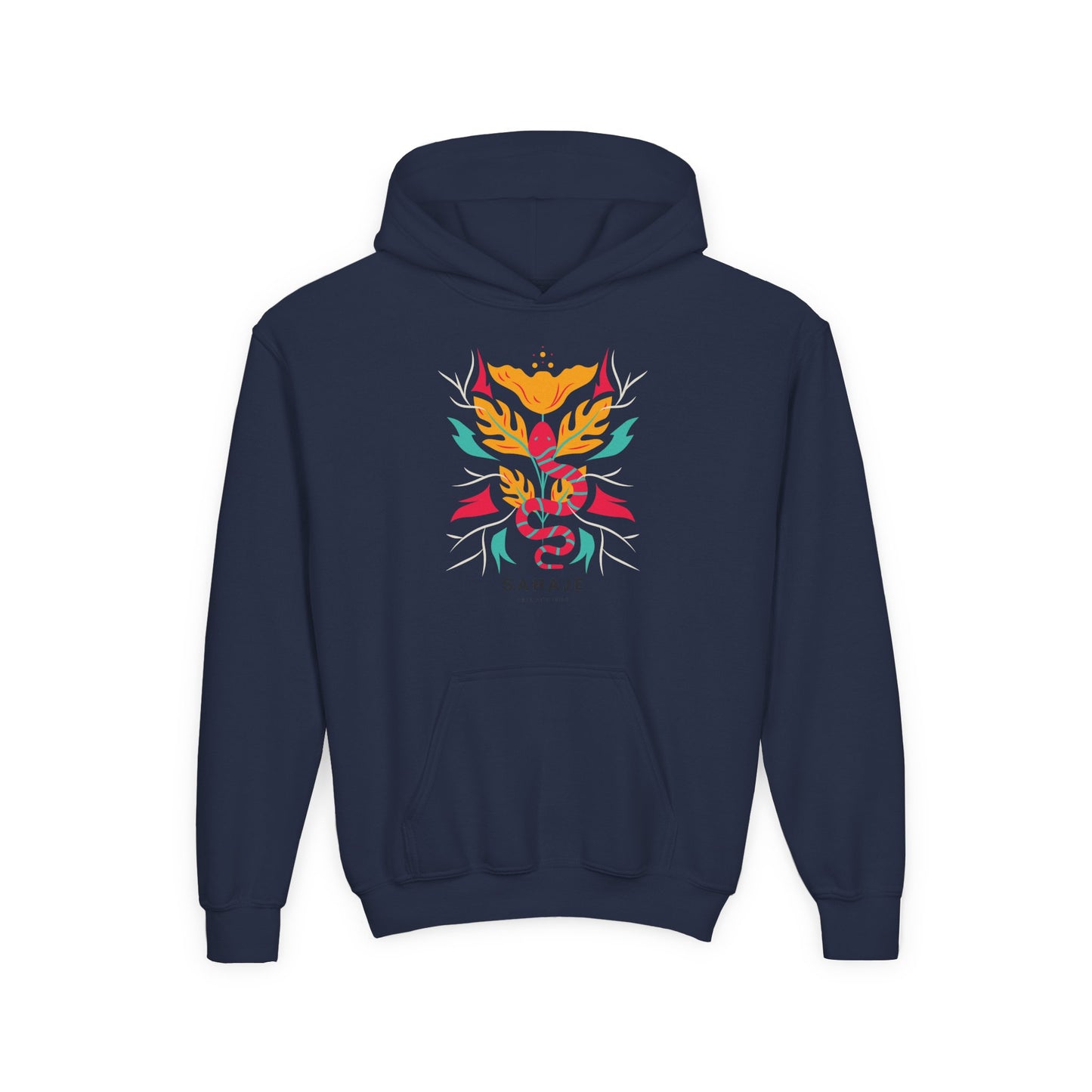 Youth Hoodie — Colorful Sahaja Floral Serpent Design