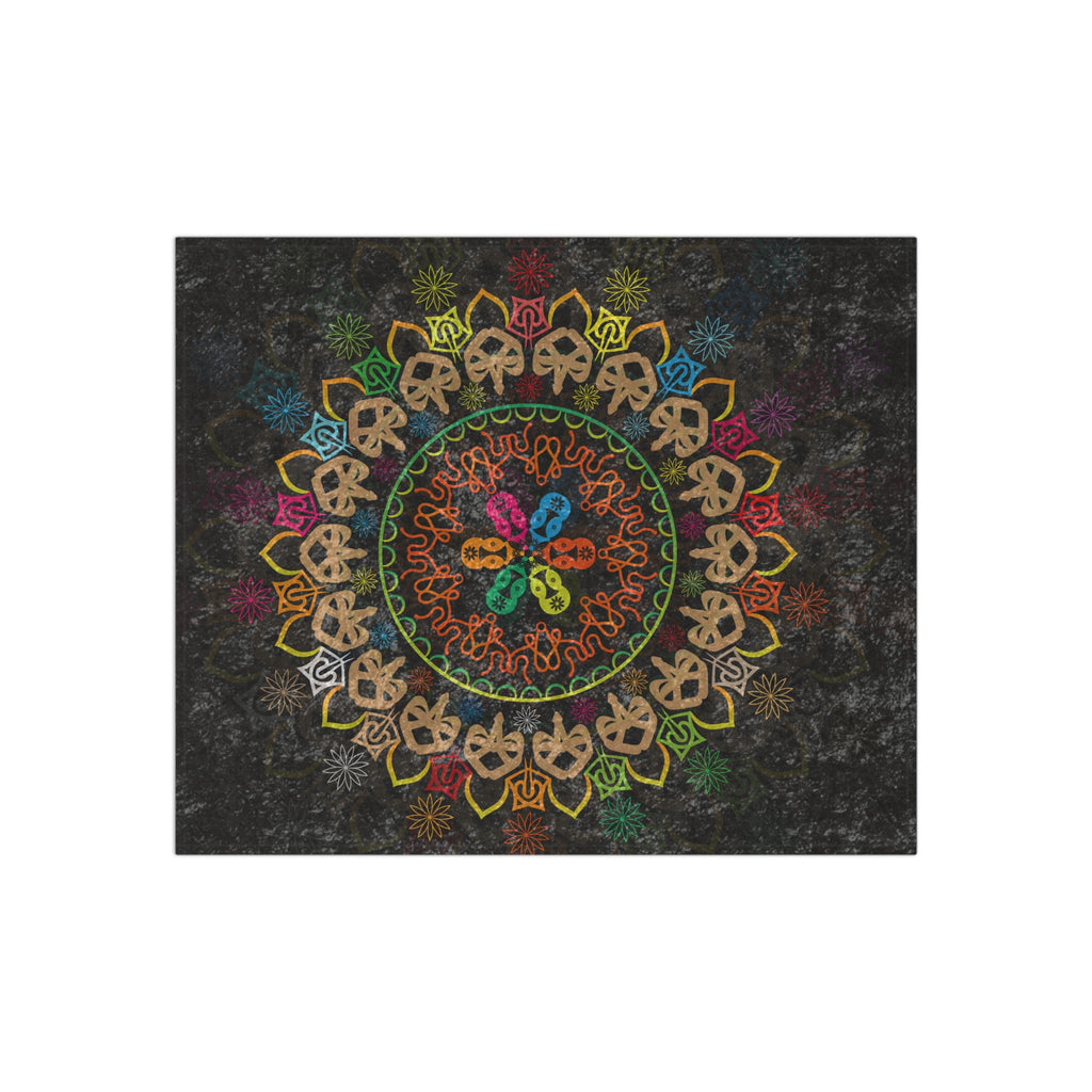 Crushed Velvet Blanket — Colorful Skull Mandala Throw (Boho Gothic Cozy Gift)