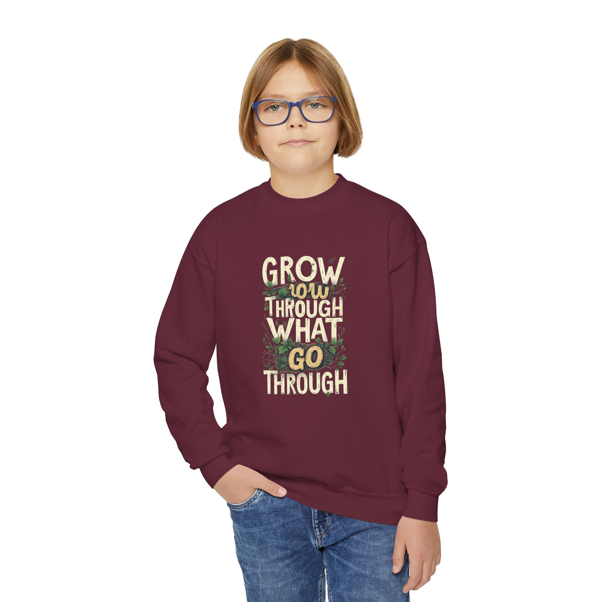 Youth Crewneck "Grow Slow, Go Far" Floral Sweatshirt