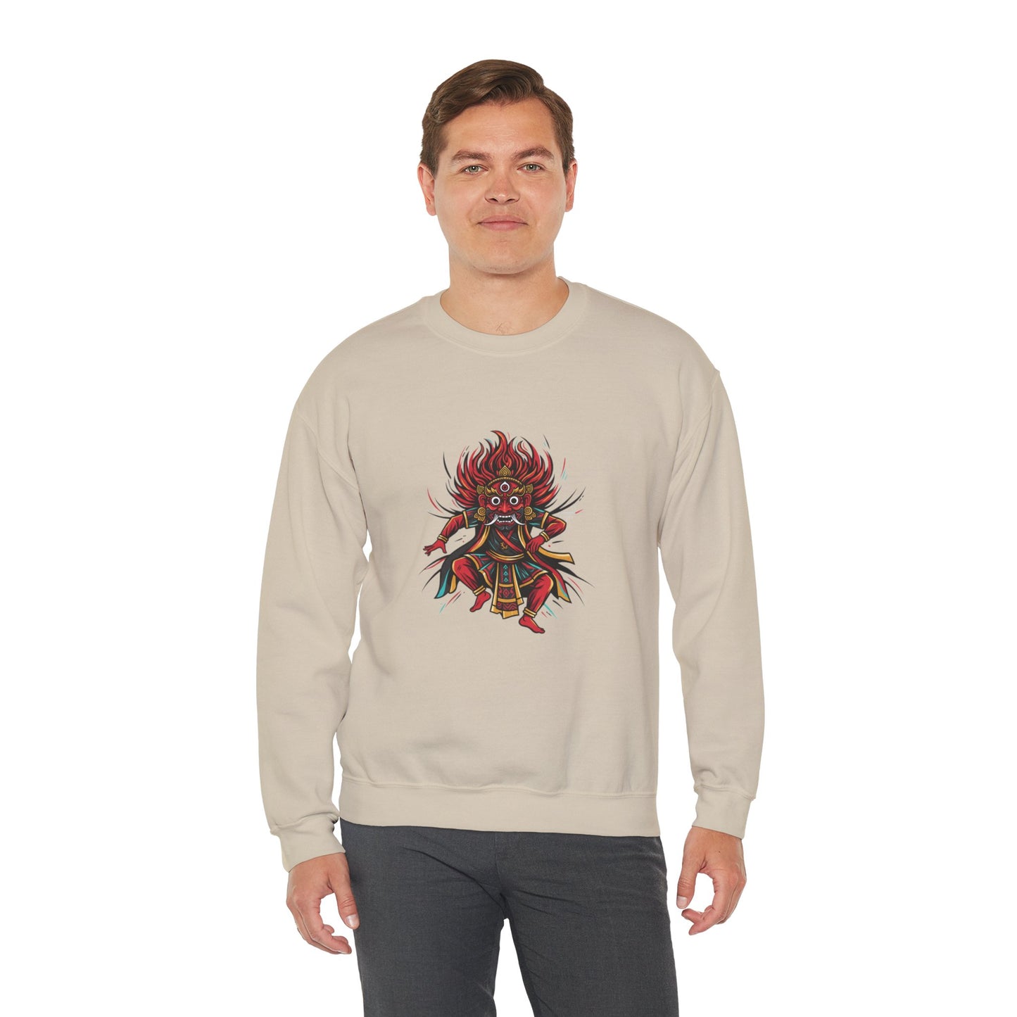 Crewneck Sweatshirt — Red Demon Guardian Graphic