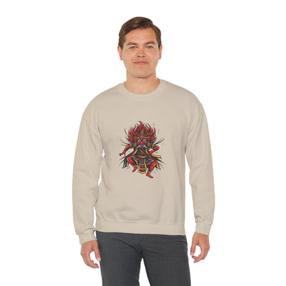 Crewneck Sweatshirt — Red Demon Guardian Graphic