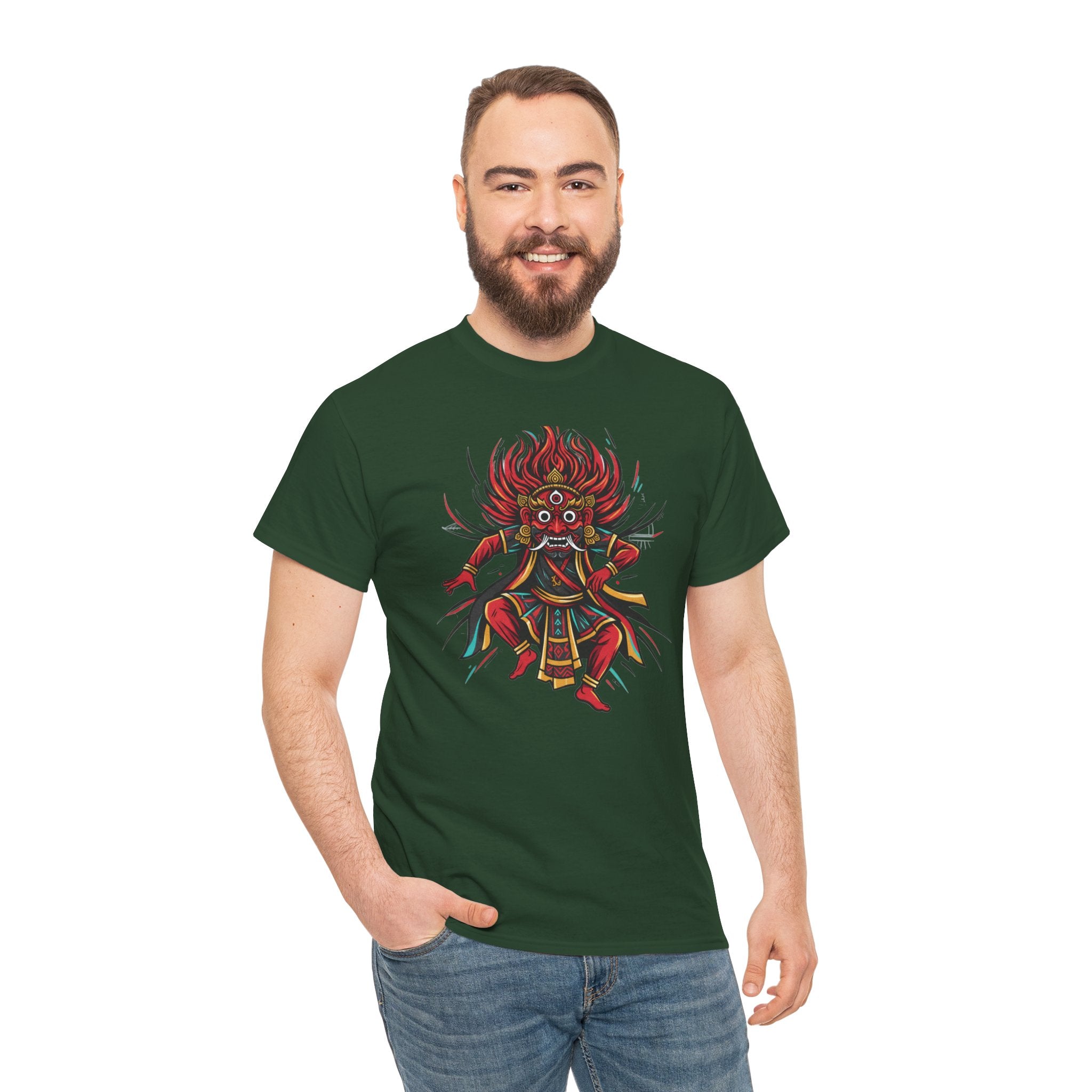 T-Shirt — Fierce Red Oni Demon Graphic Tee (Mythic Japanese Mask Design)