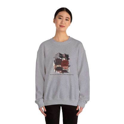 Crewneck Sweatshirt — Cozy Vintage Cabin Illustration with Quote