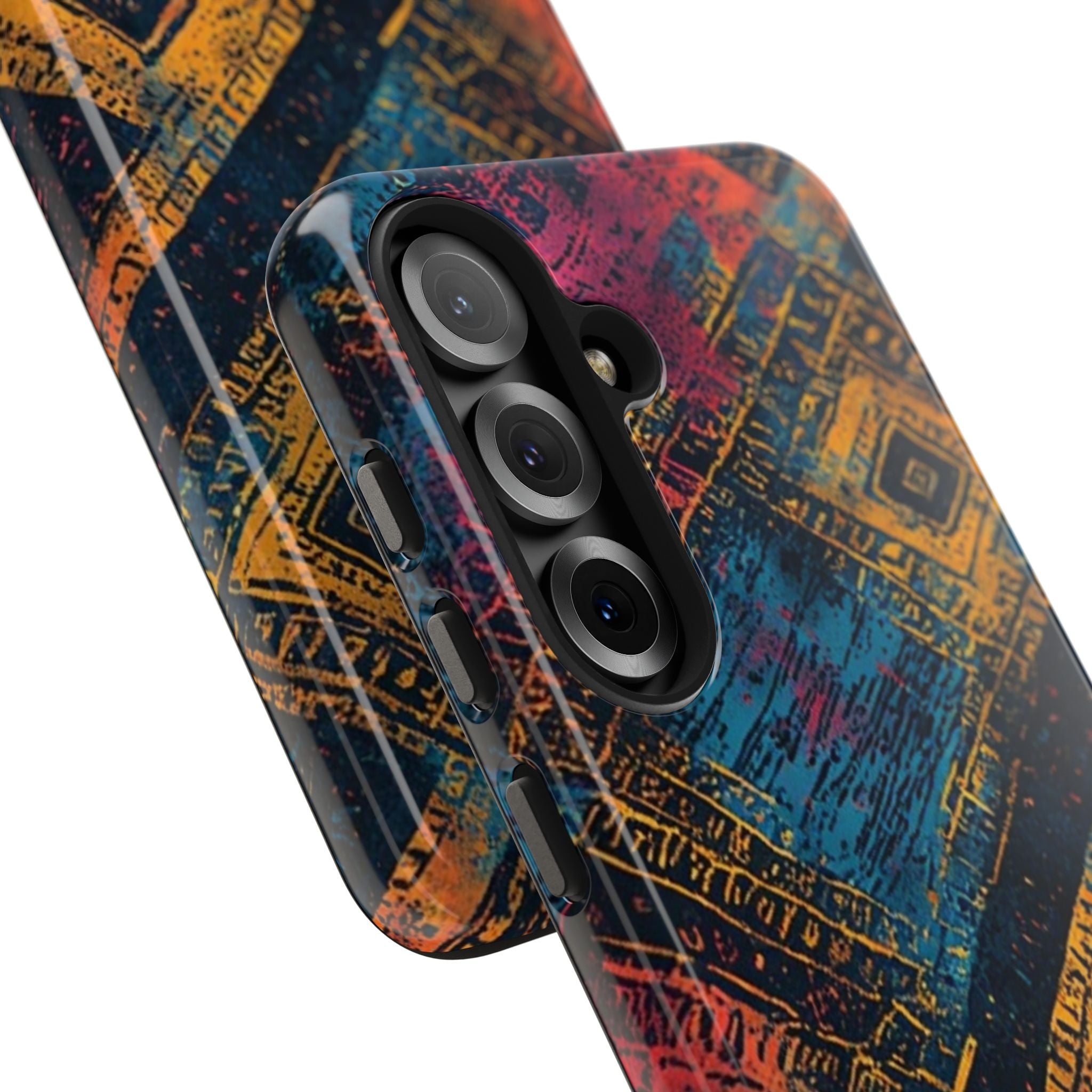 Tough Phone Case – Abstract Rustic Geometric Design (Blue, Orange, Magenta)