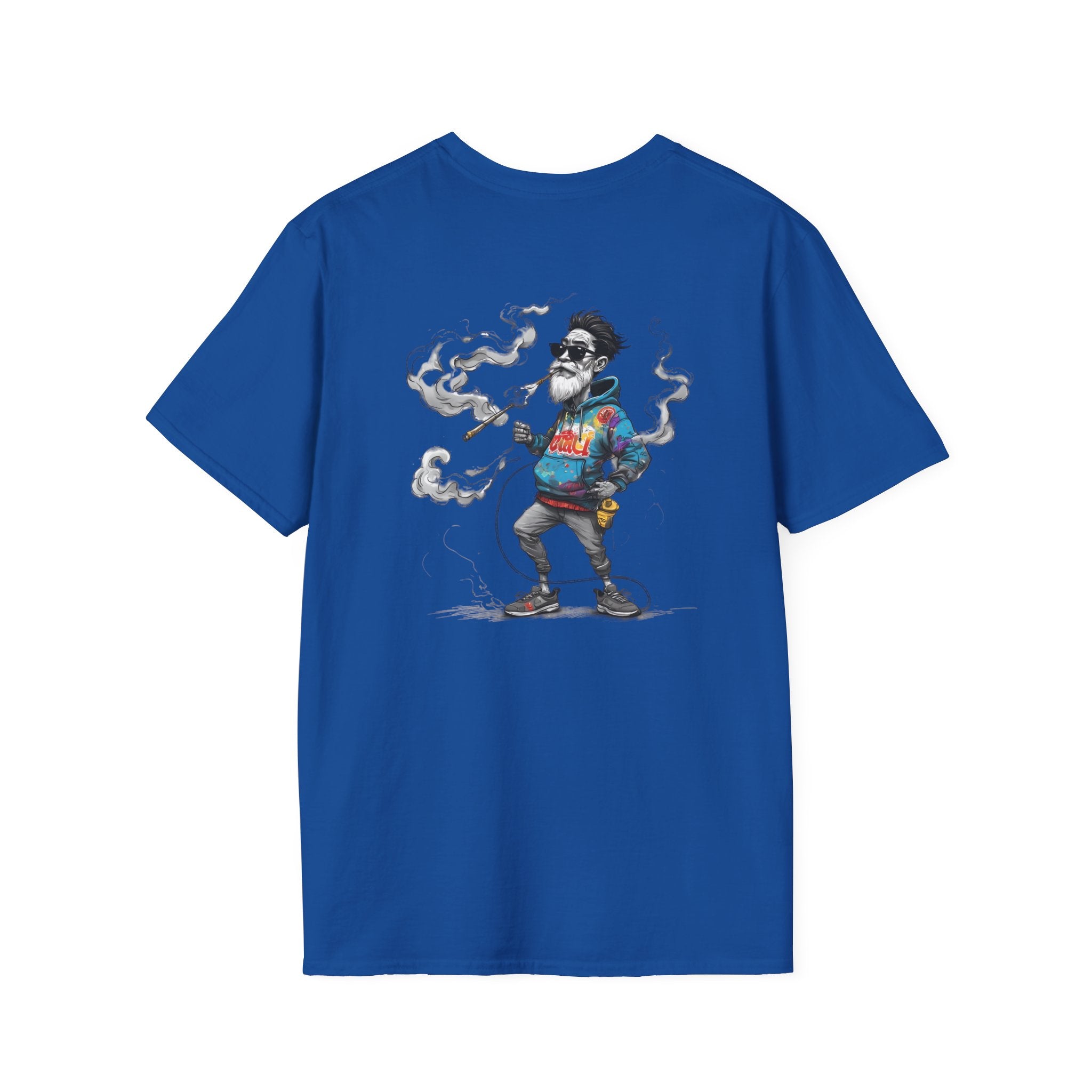 Cartoon T-Shirt – Funny Old Man Smoking Street Graphic Tee, Anti-Smoking Awareness Shirt
