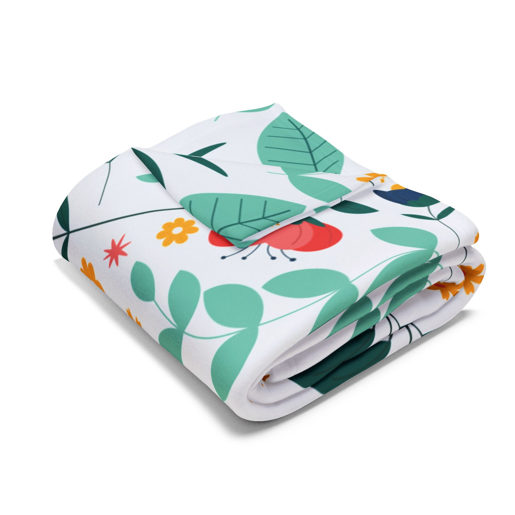 Floral Fleece Blanket — Colorful Retro Flower Pattern Cozy Throw