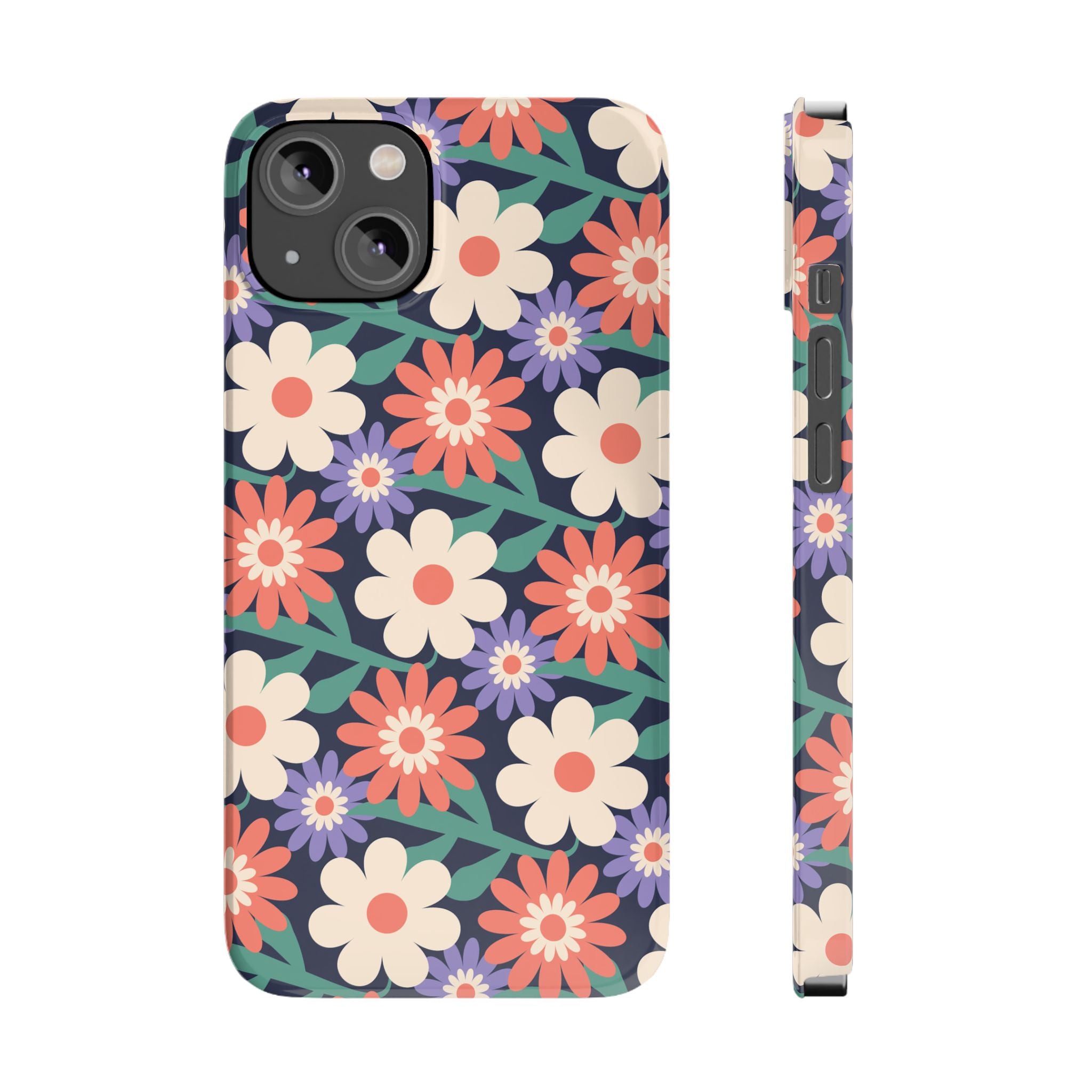 Floral Retro Slim Phone Case – Navy Ditsy Flowers