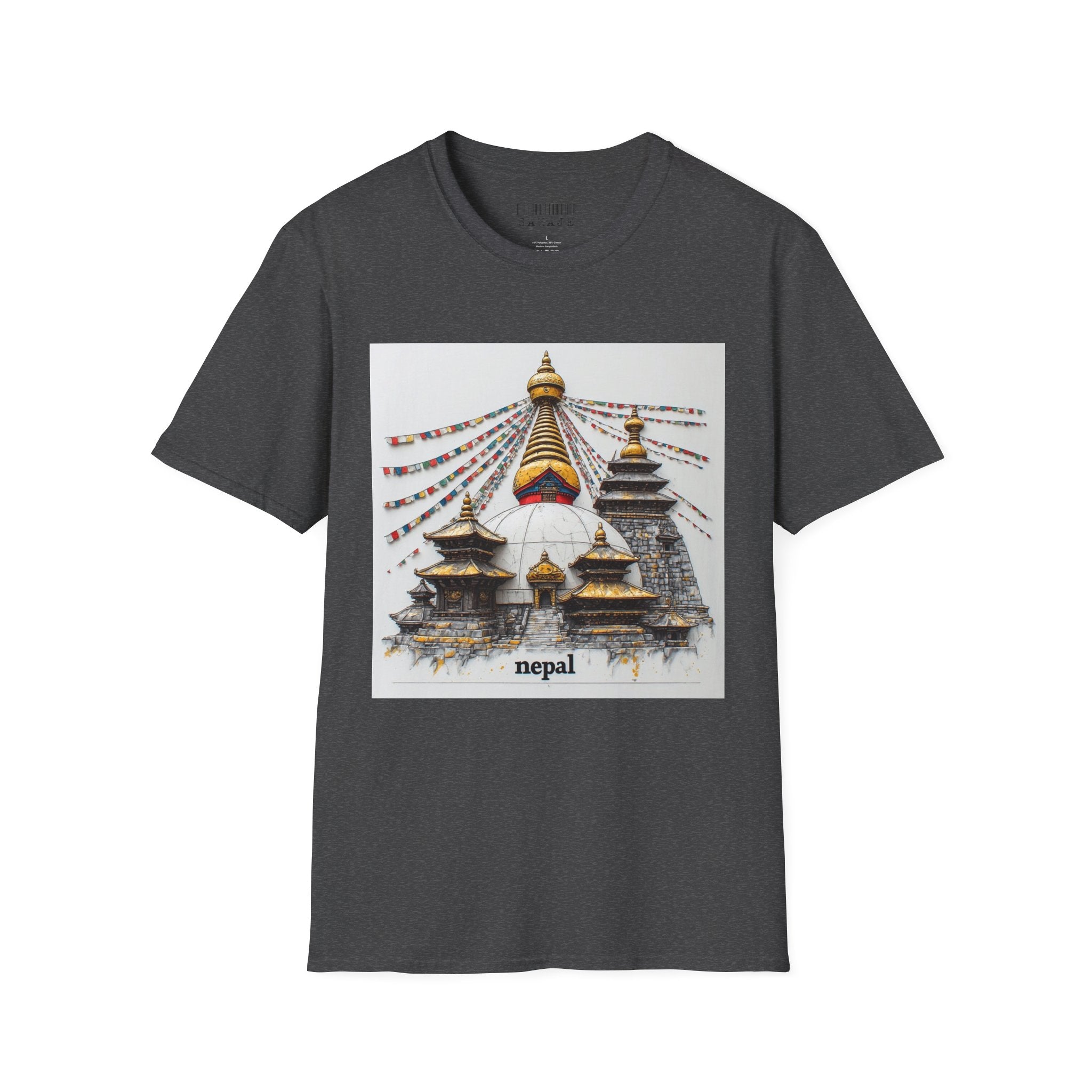 Nepal Temple Graphic T-Shirt — Boudhanath Stupa Prayer Flags Travel Tee