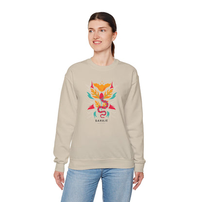 Sahajé Floral Snake Crewneck Sweatshirt — Colorful Botanical Serpent Graphic