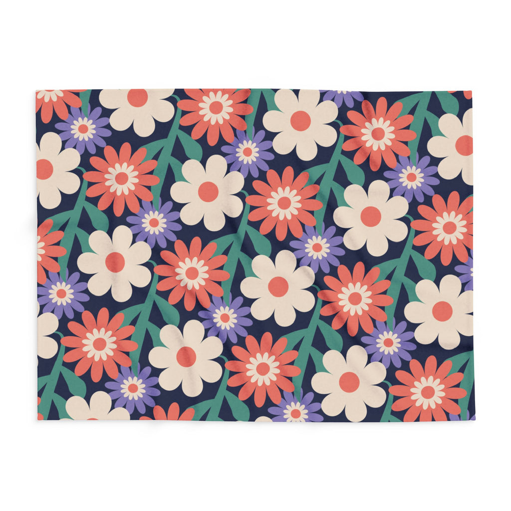 Floral Fleece Blanket — Retro Daisy Cozy Throw