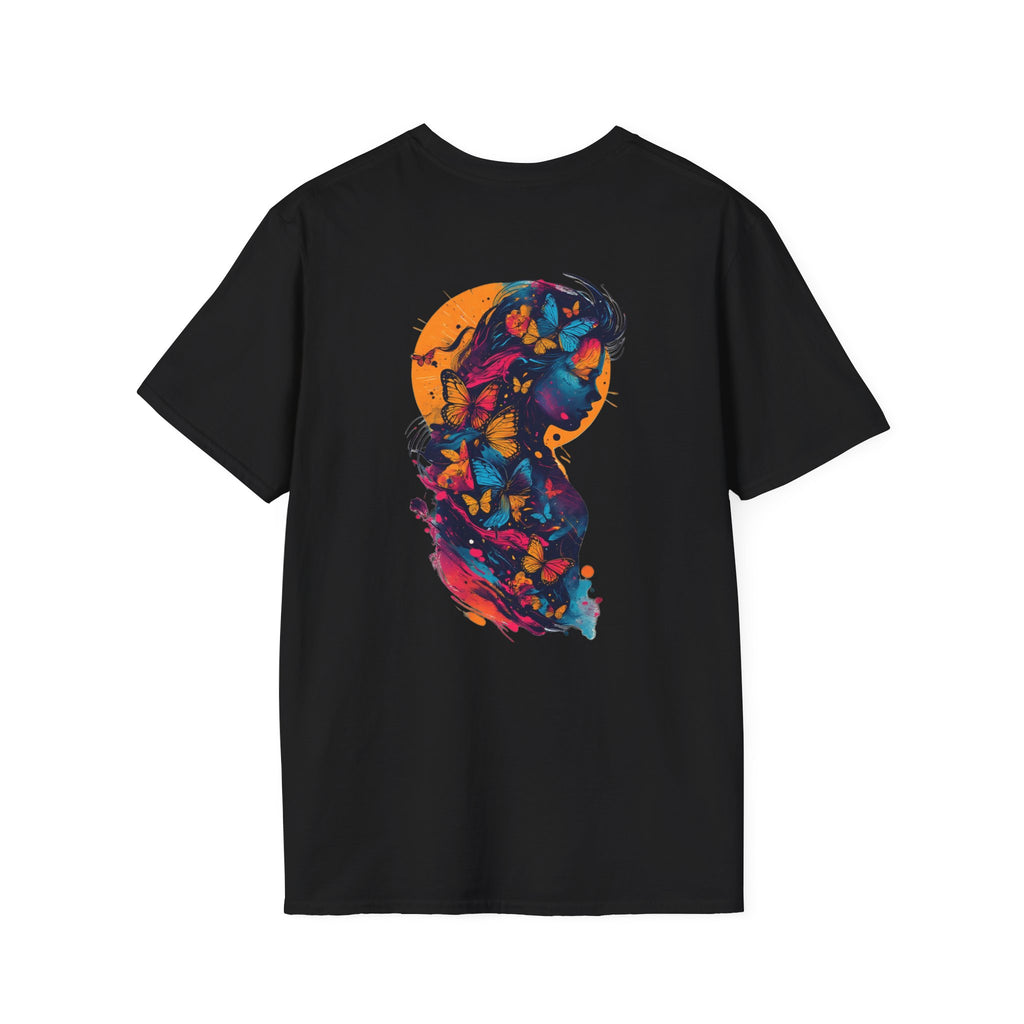 Butterfly Silhouette T-Shirt — Colorful Woman Profile Graphic Tee