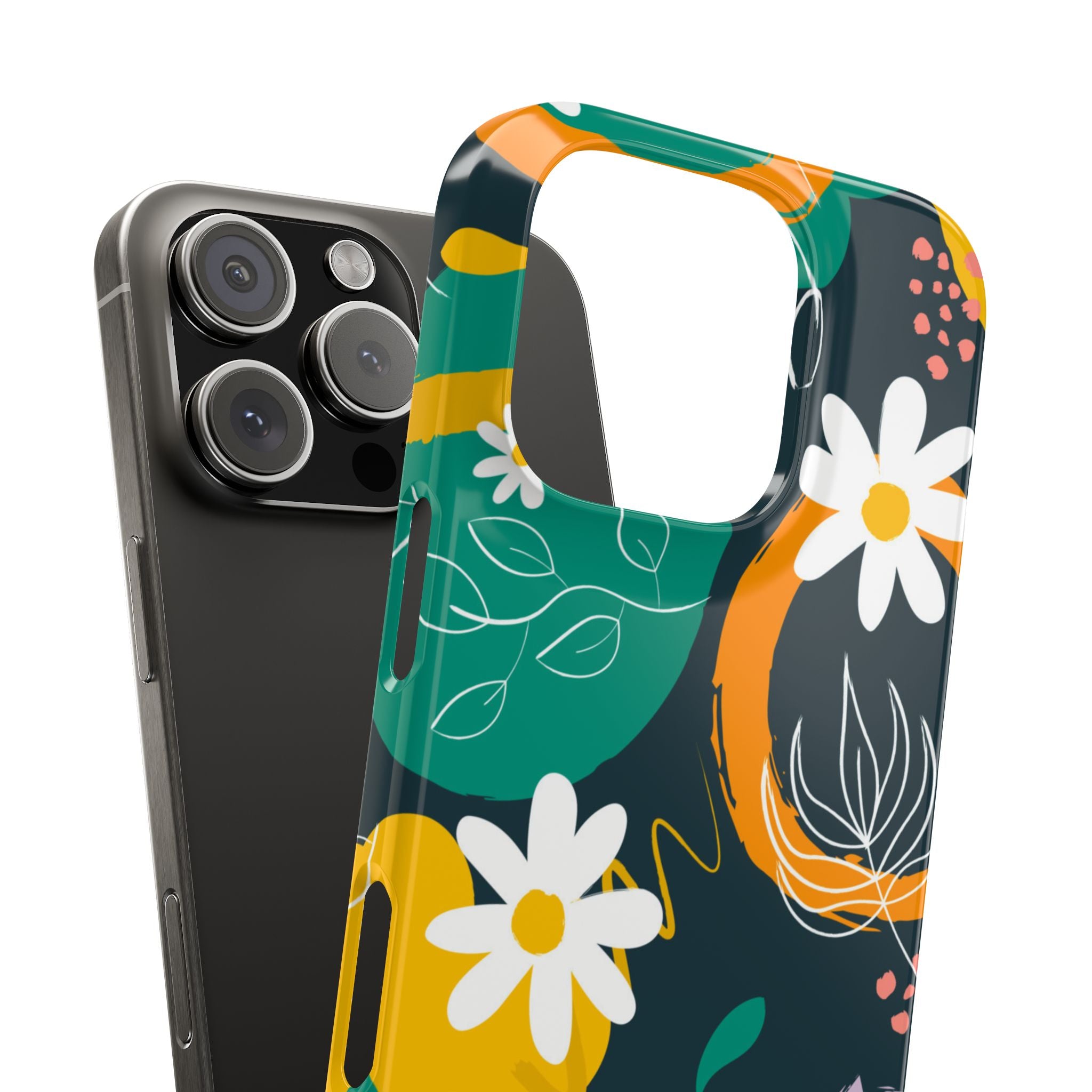 Floral Circle Slim Phone Case — Colorful Abstract Daisies Phone Cover