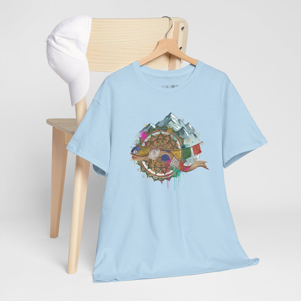 Adventure Compass Graphic Tee — Mountain, Globe & Flag Illustration
