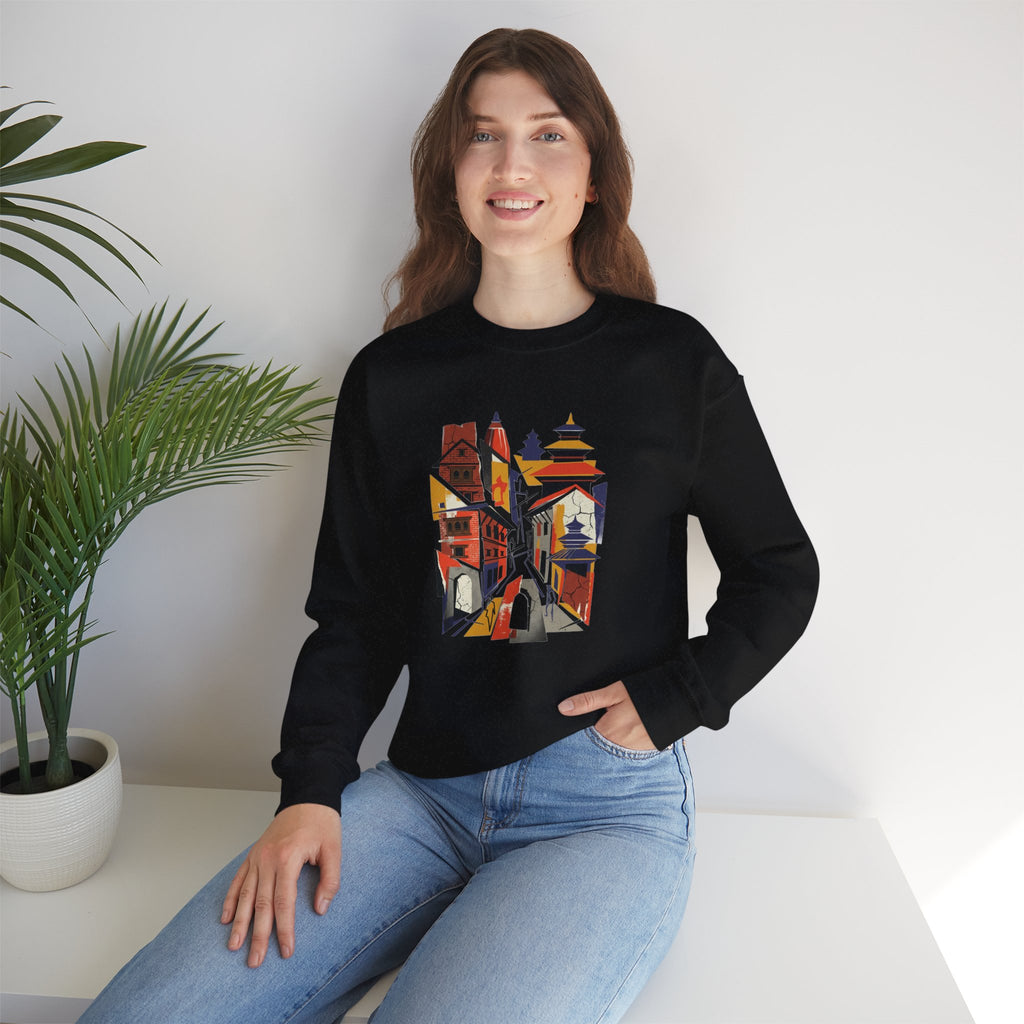 Architectural Cityscape Crewneck Sweatshirt — Abstract Urban Alley Art