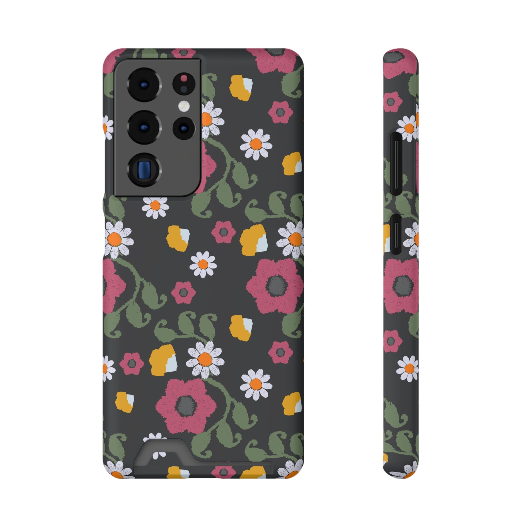 Floral Phone Case with Card Holder, Stylish Smartphone Accessory, Gifts for Her, Trendy Floral Design, Perfect for Spring & Summer