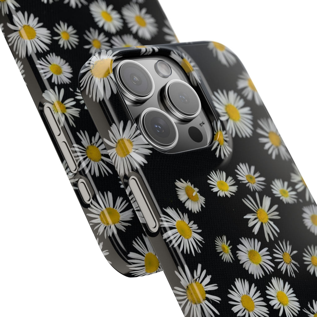 Daisy Pattern Slim Phone Case — Black Background Floral iPhone Case
