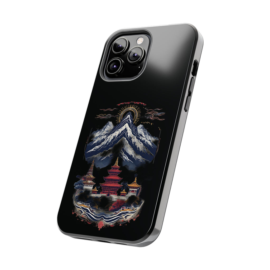 Mountain Temple Tough Phone Case — Japanese-Inspired Landscape Phone Cover