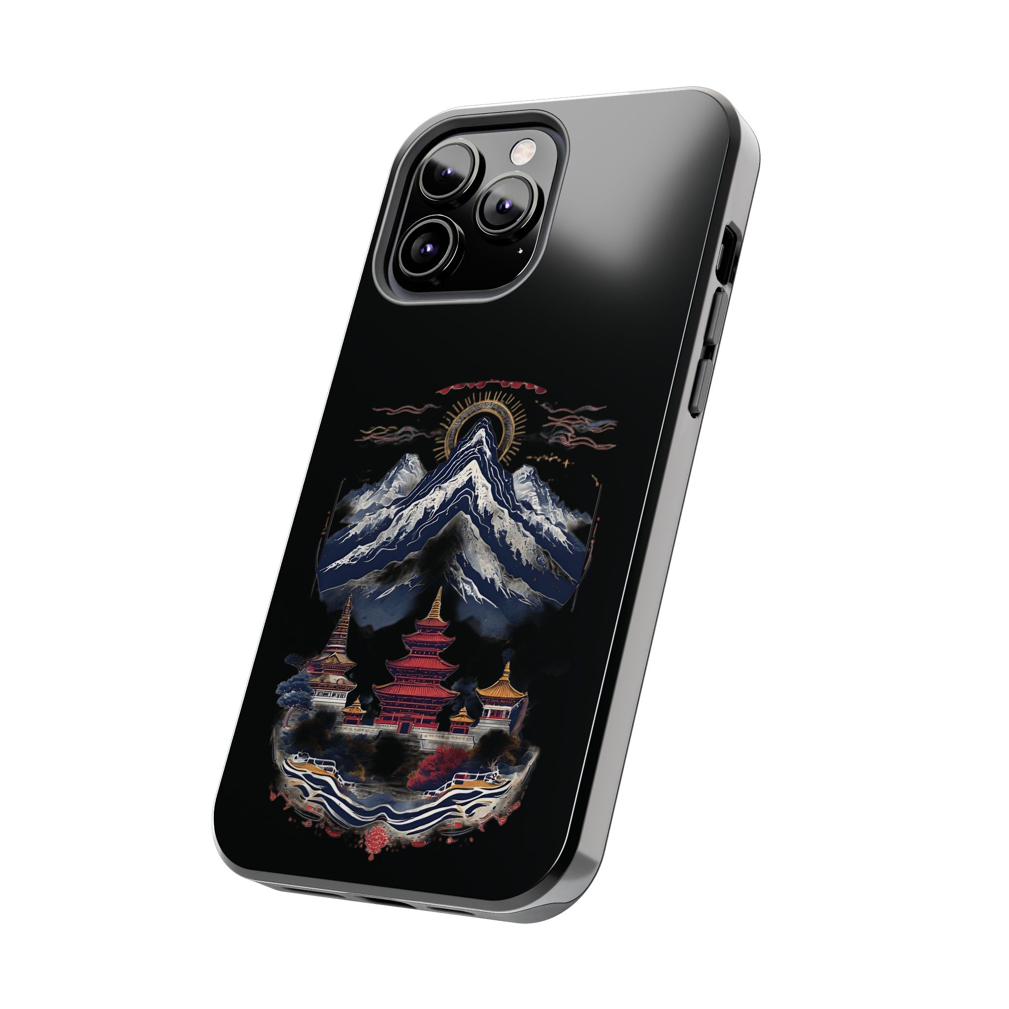 Mountain Temple Tough Phone Case — Japanese-Inspired Landscape Phone Cover