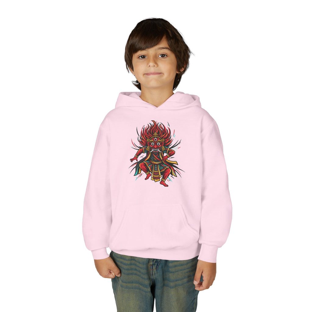 Youth Hoodie — Colorful Mythical Demon Mask Graphic