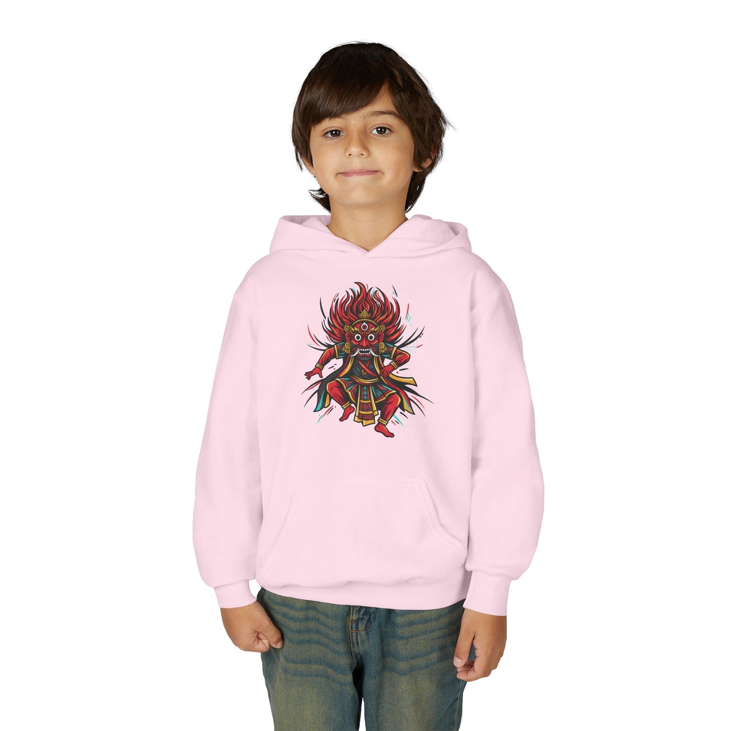 Youth Hoodie — Colorful Mythical Demon Mask Graphic