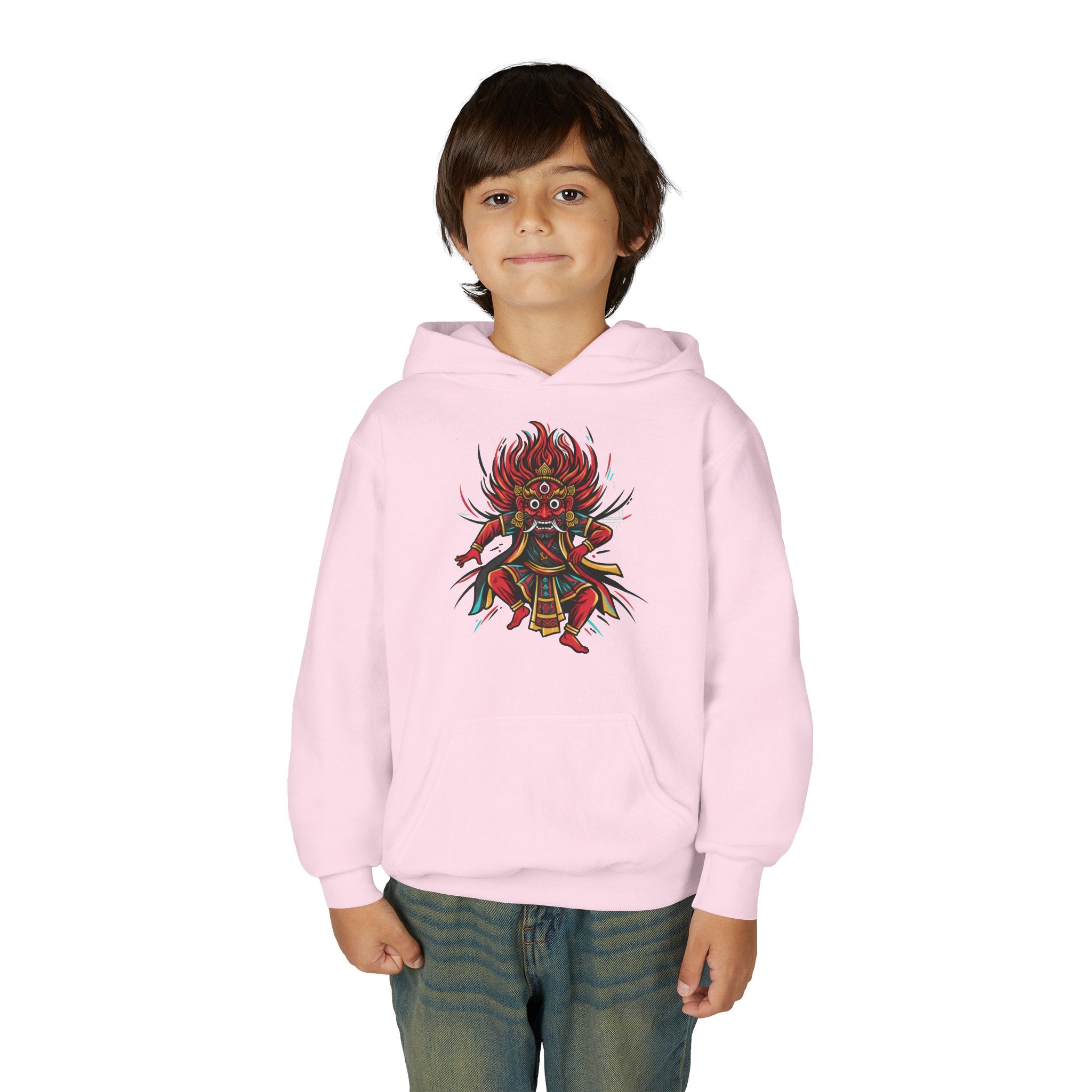 Youth Hoodie — Colorful Mythical Demon Mask Graphic