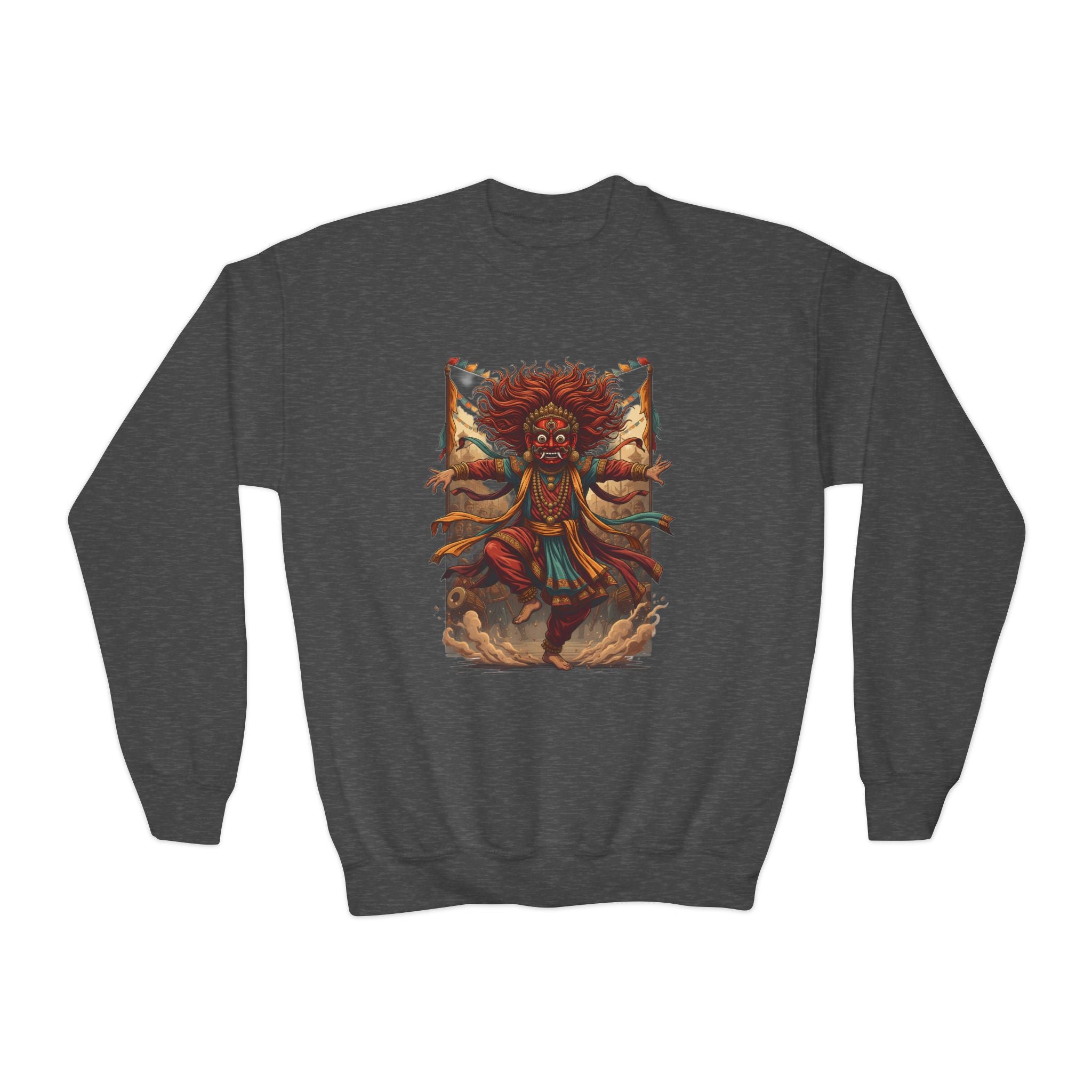 Youth Sweatshirt — Colorful Tribal Dancer Graphic Crewneck