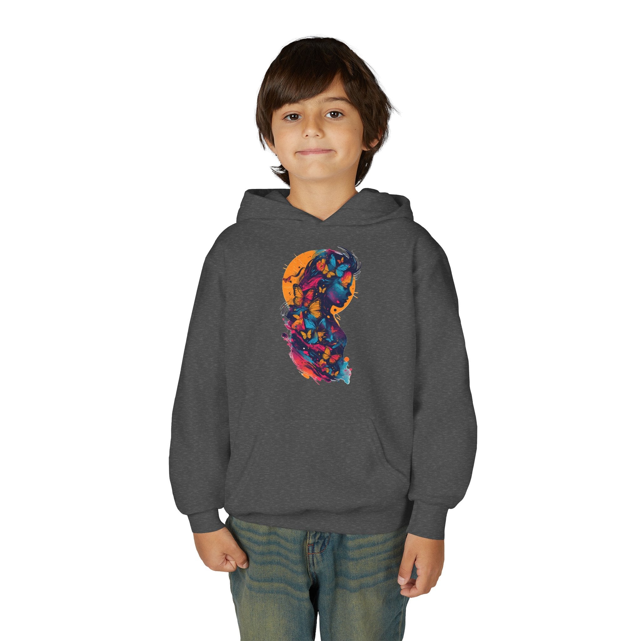 Youth Hoodie — Colorful Butterfly Silhouette Kids Pullover