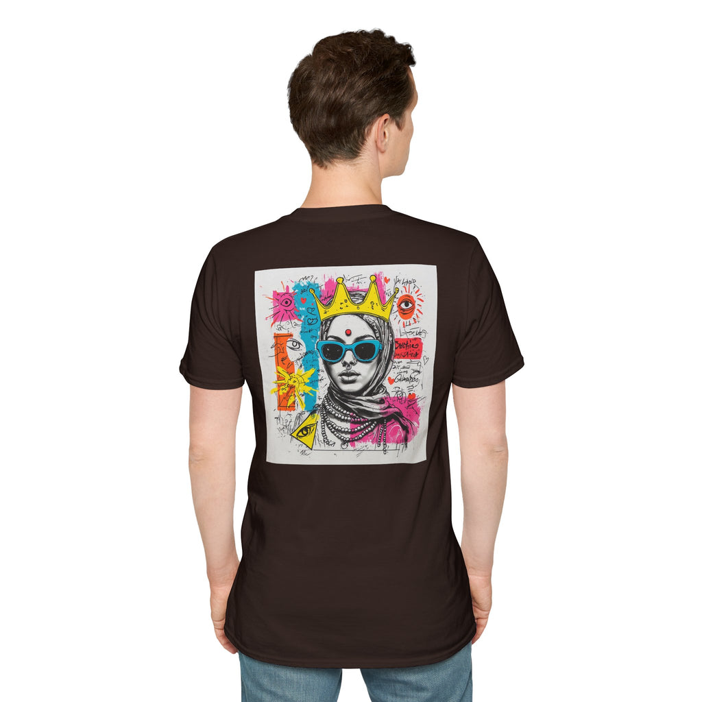 Street Art Portrait T-Shirt — Colorful Crowned Woman Graphic Tee