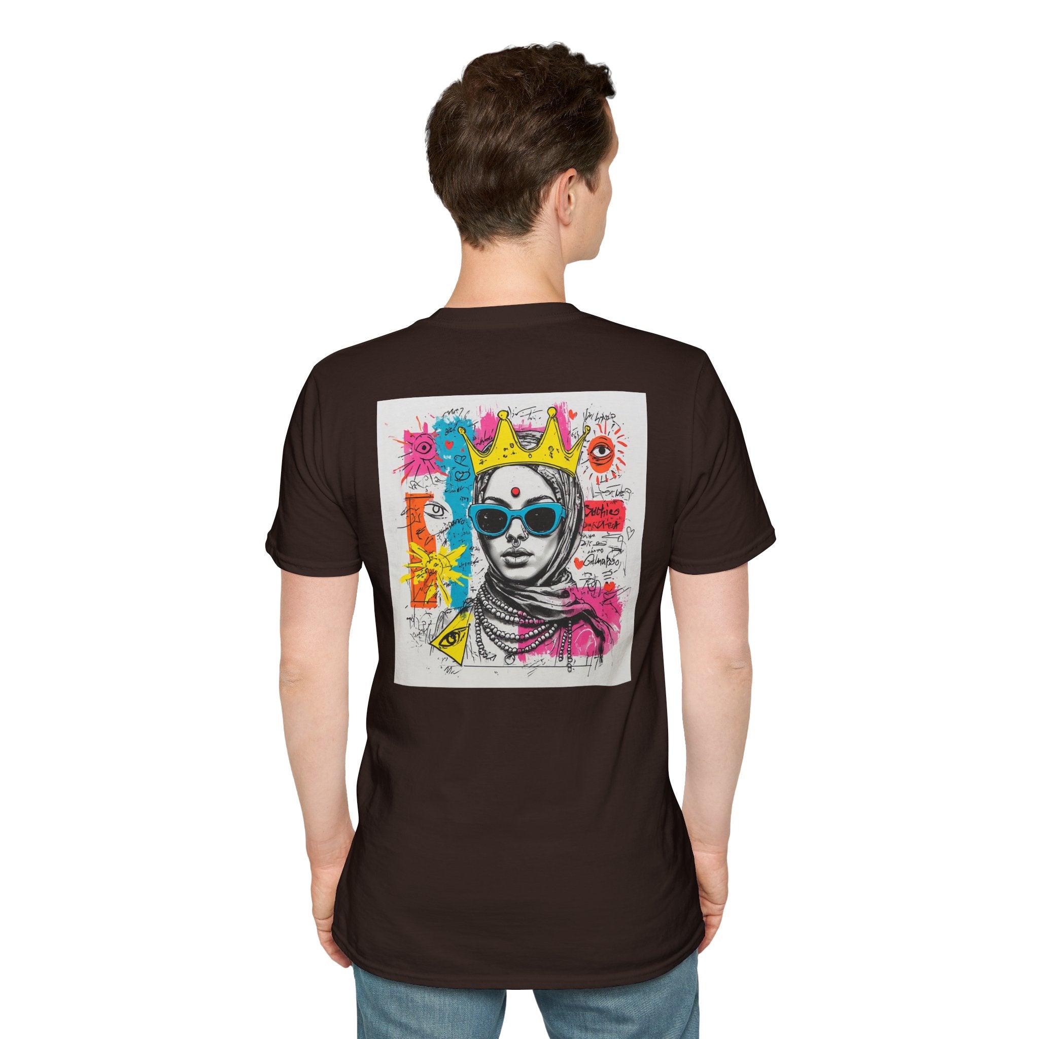 Street Art Portrait T-Shirt — Colorful Crowned Woman Graphic Tee