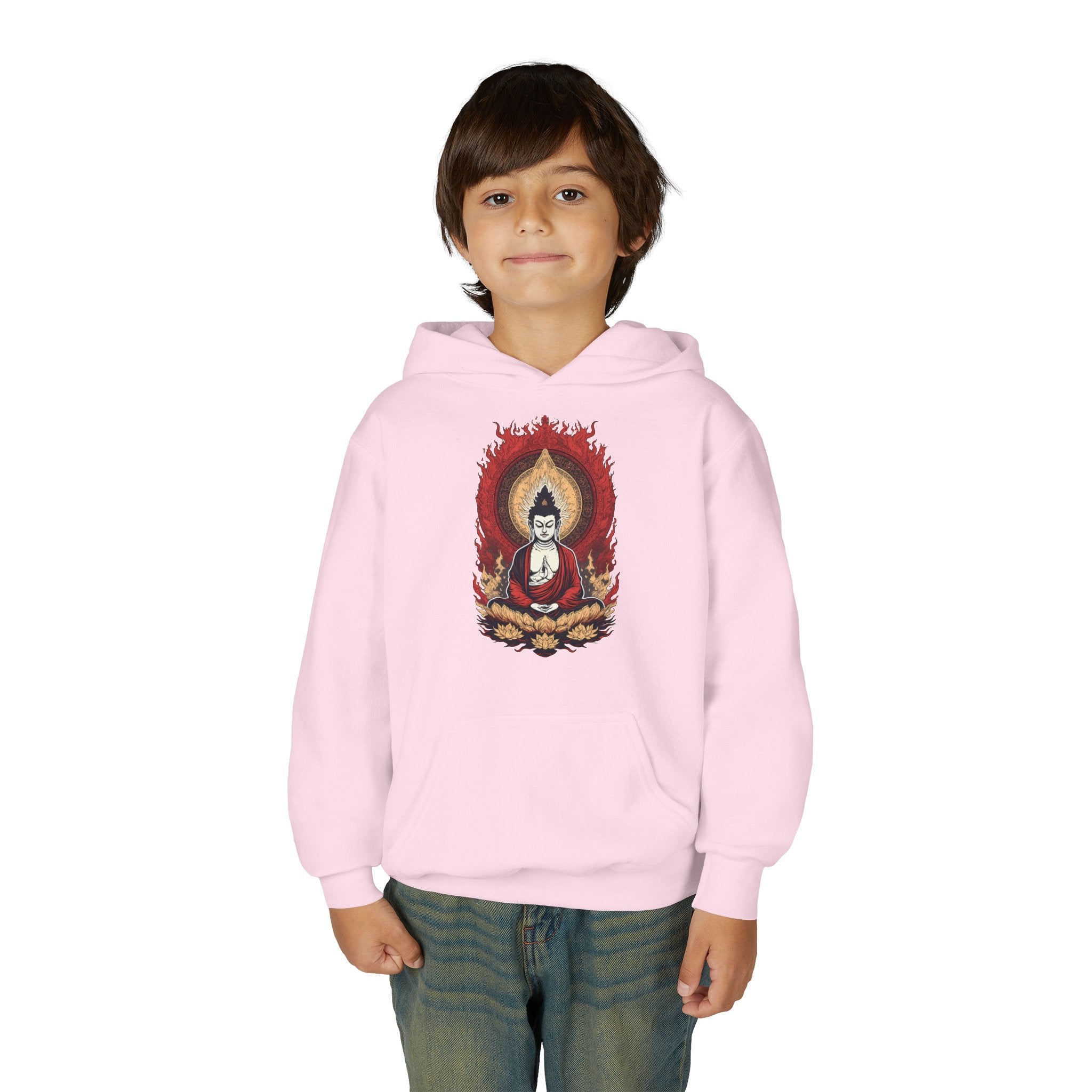 Buddha Flame Youth Hoodie — Meditative Lotus Buddha Graphic Sweatshirt