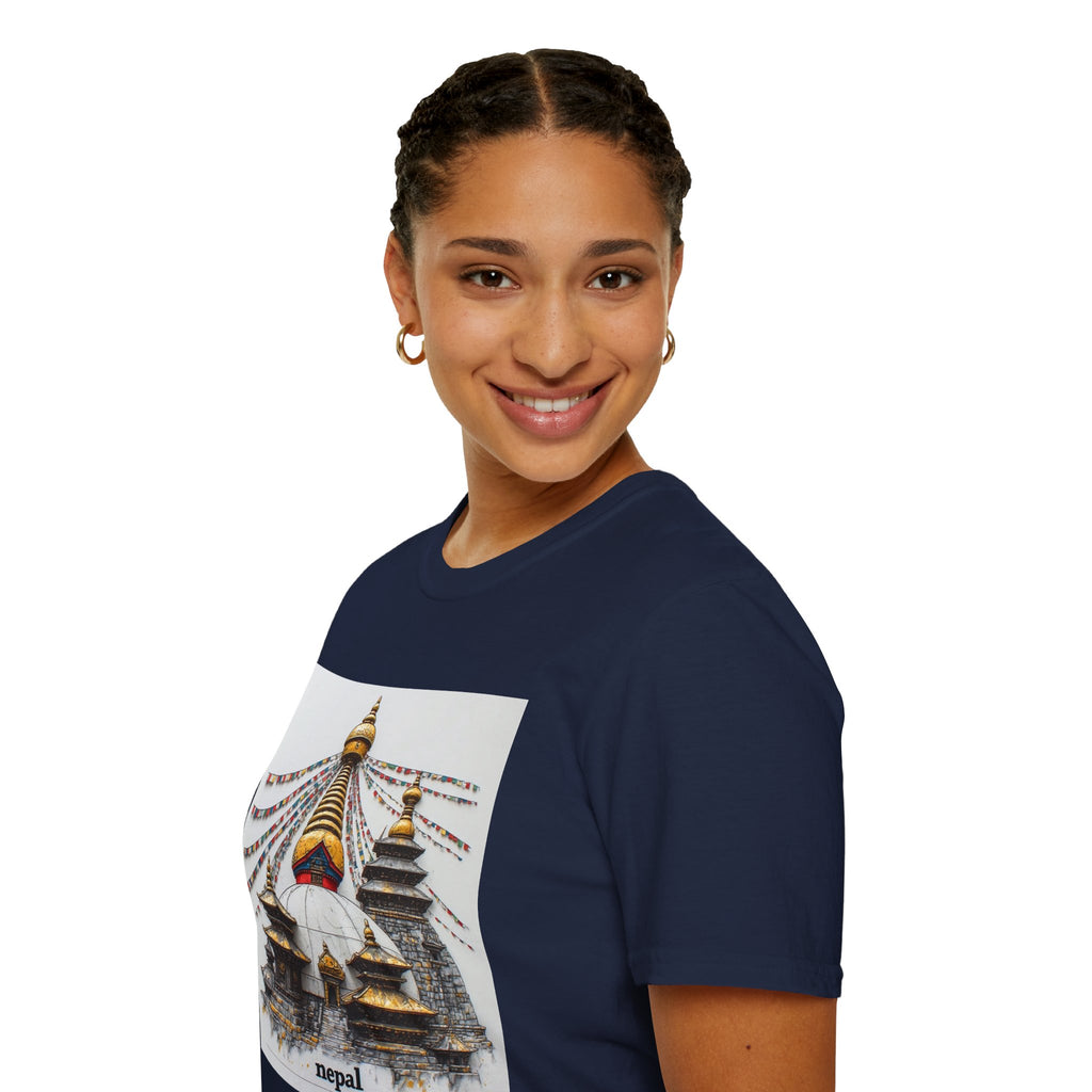 Nepal Temple Graphic T-Shirt — Boudhanath Stupa Prayer Flags Travel Tee