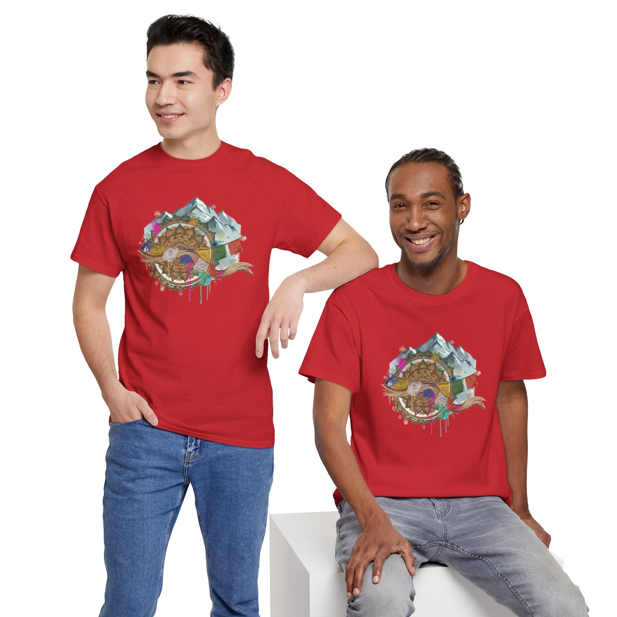 Adventure Compass Graphic Tee — Mountain, Globe & Flag Illustration