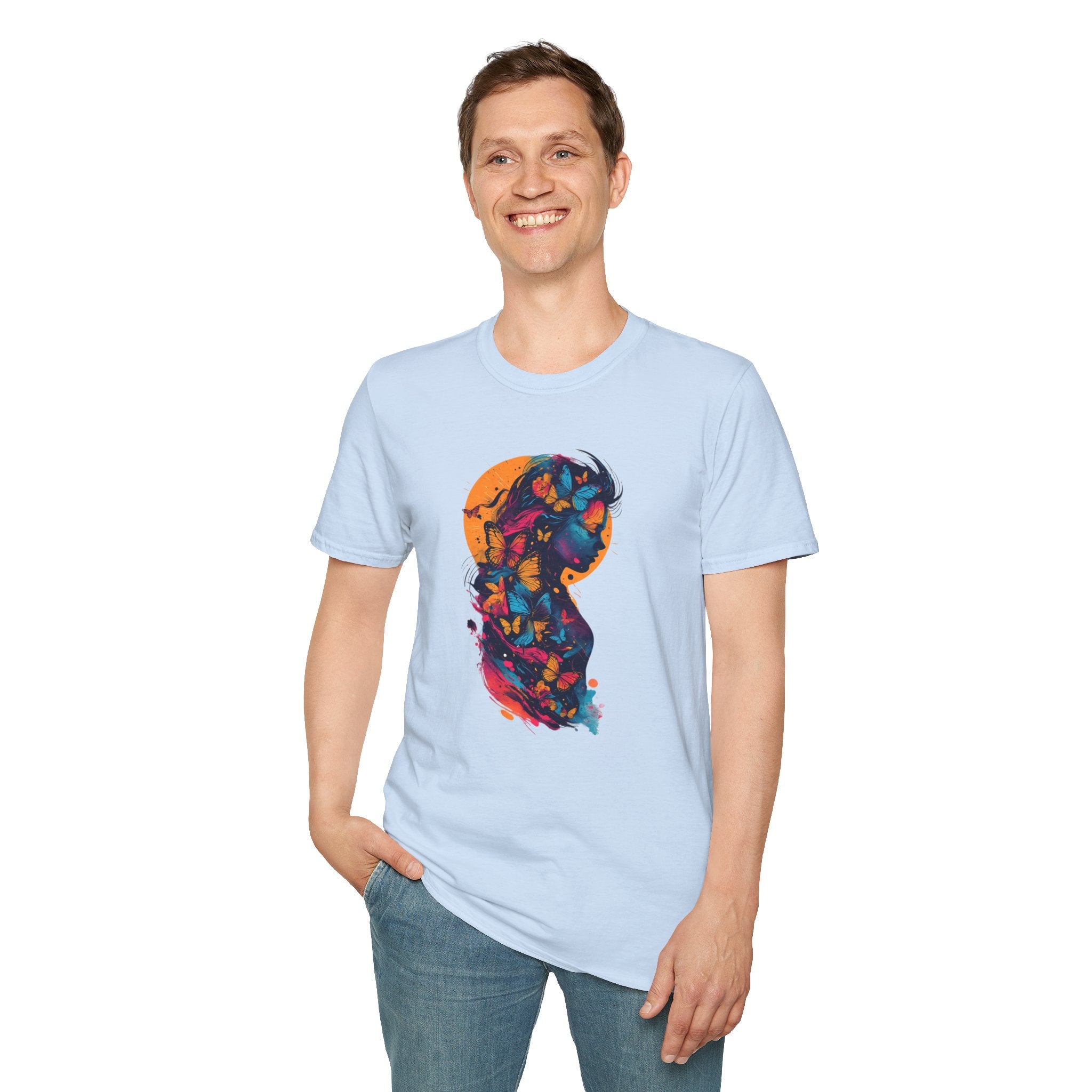 Butterfly Silhouette T-Shirt — Colorful Floral Profile Tee