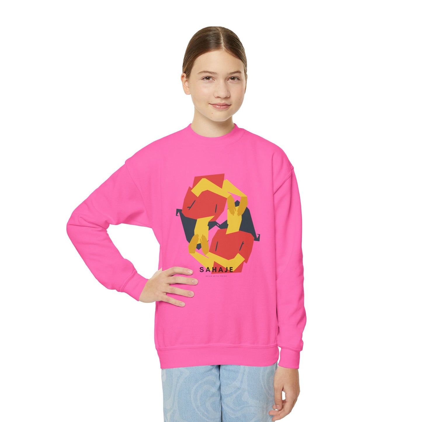 Abstract Geometric Crewneck Sweatshirt — Modern Colorblock Youth Pullover
