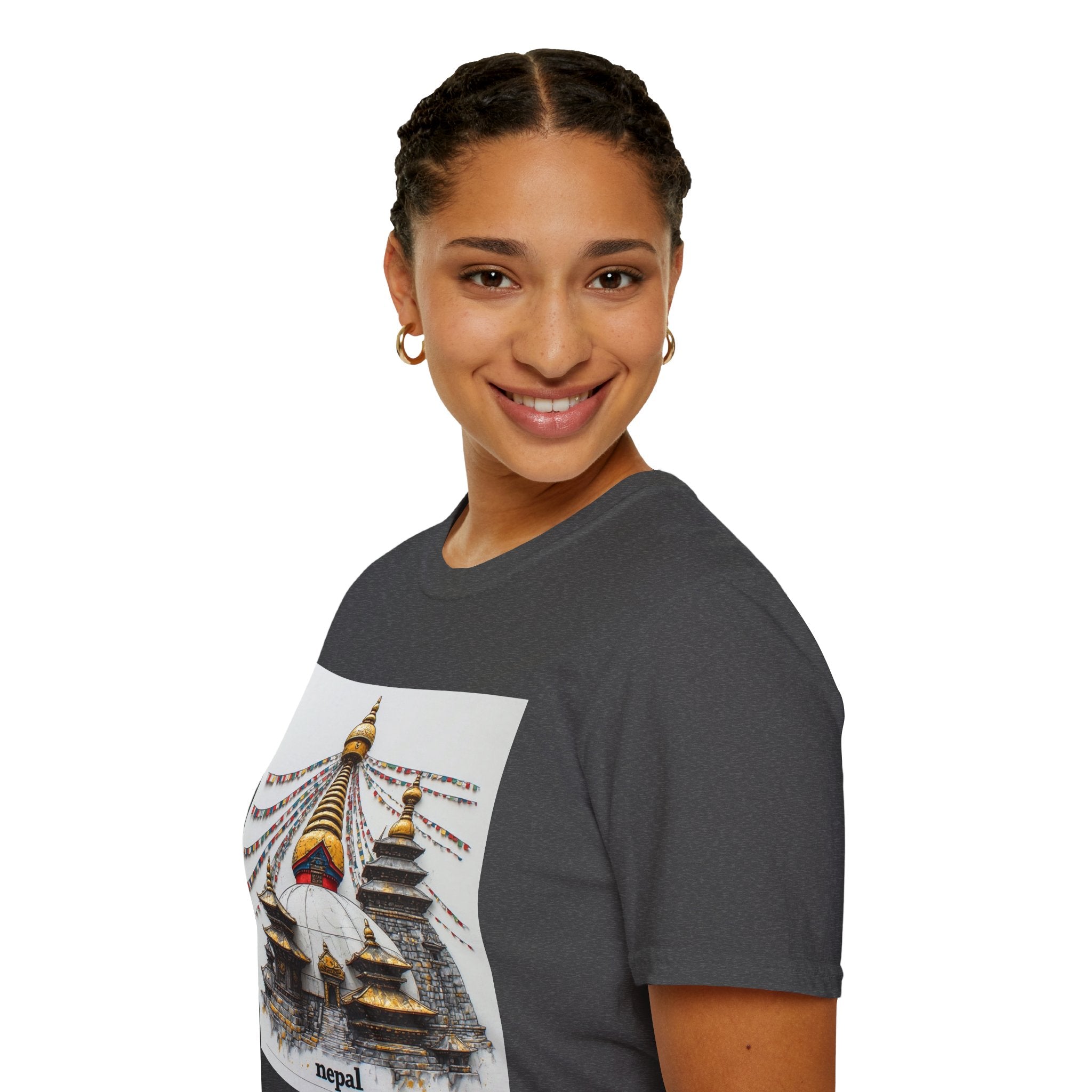 Nepal Temple Graphic T-Shirt — Boudhanath Stupa Prayer Flags Travel Tee