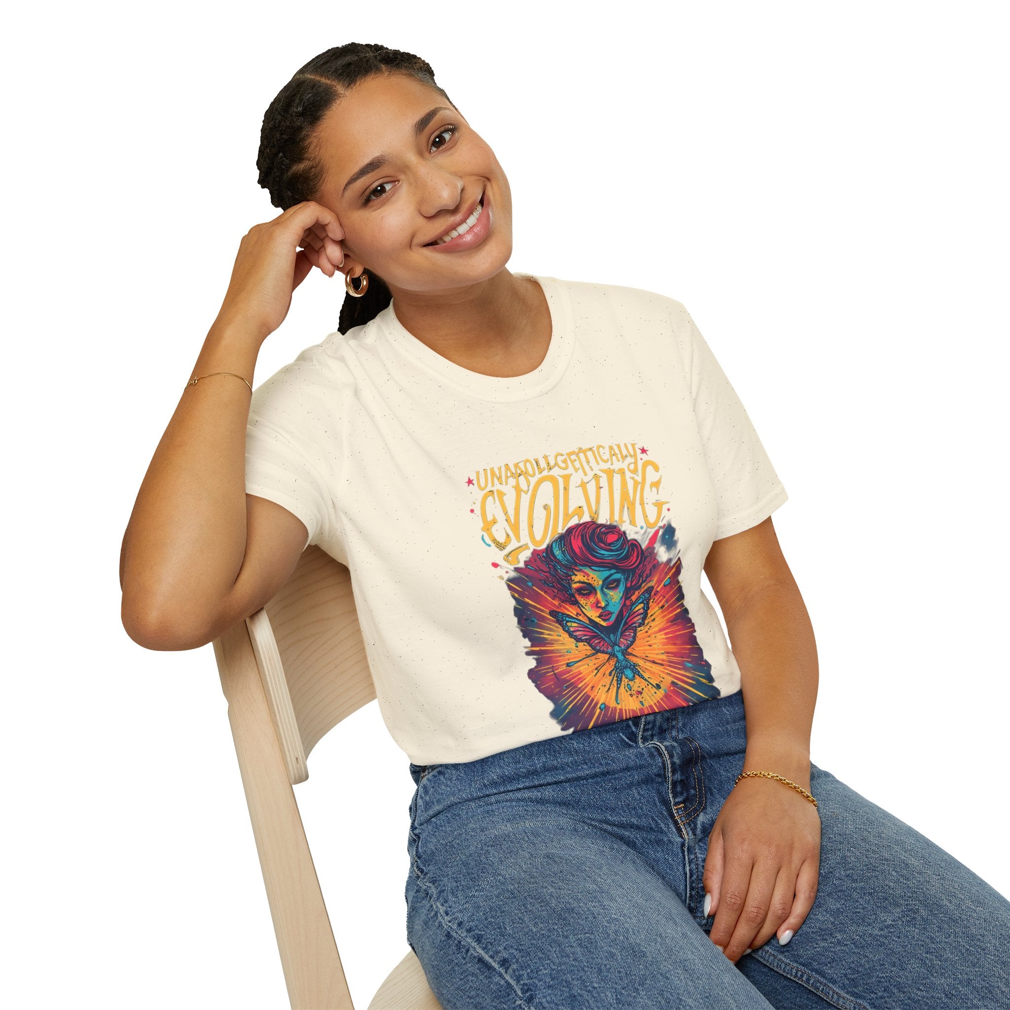 Evolving Butterfly Graphic T-Shirt — "Unapologetically Evolving" Vibrant Psychedelic Tee