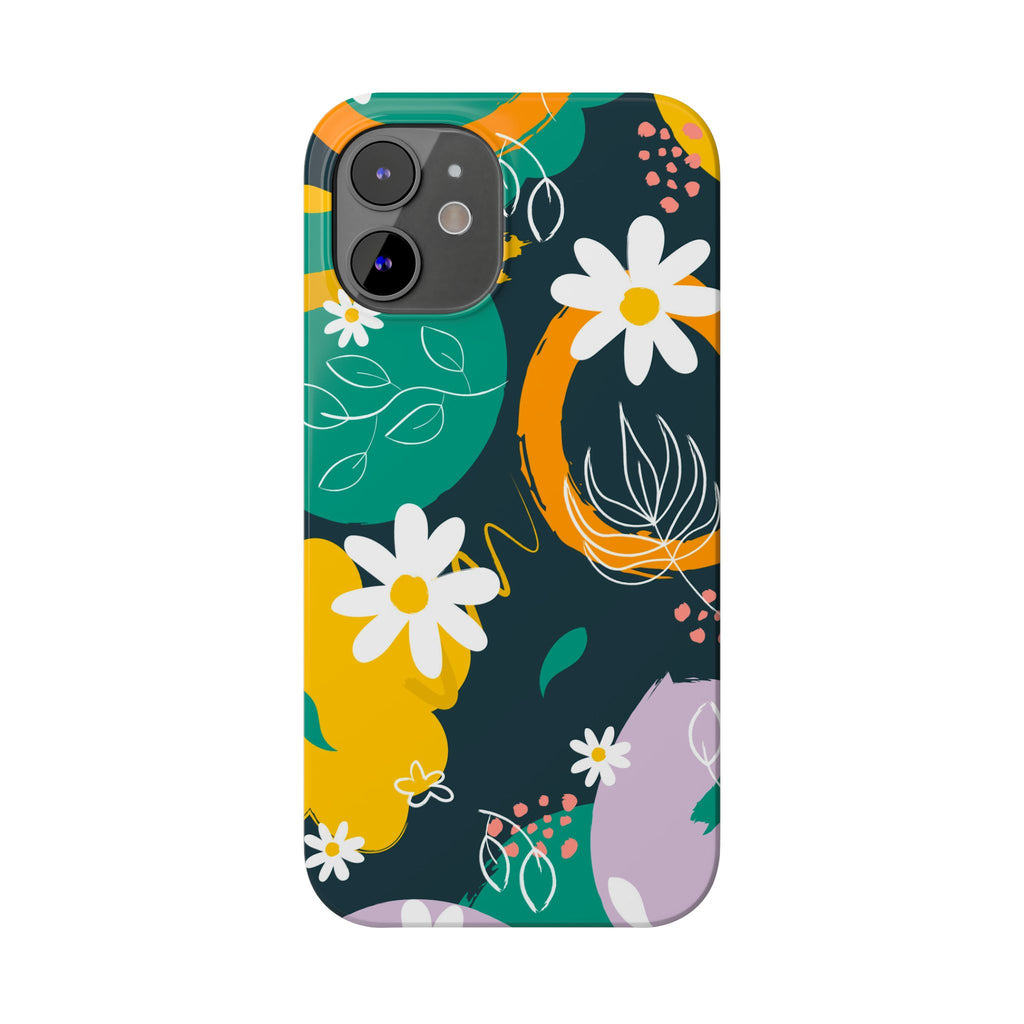 Floral Circle Slim Phone Case — Colorful Abstract Daisies Phone Cover