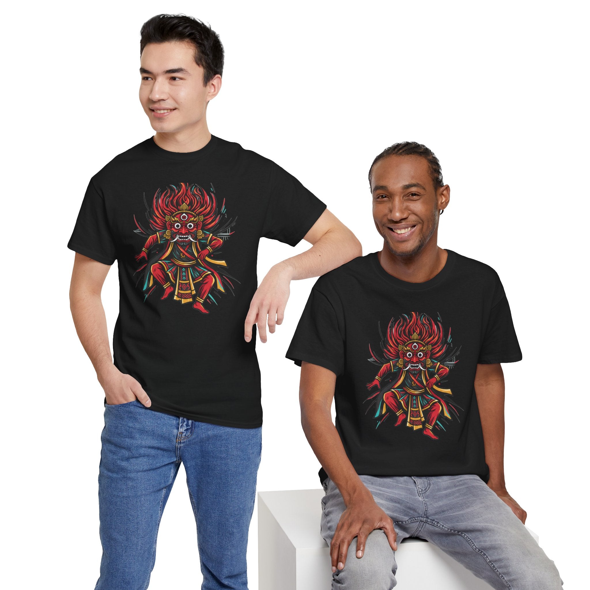 T-Shirt — Fierce Red Oni Demon Graphic Tee (Mythic Japanese Mask Design)