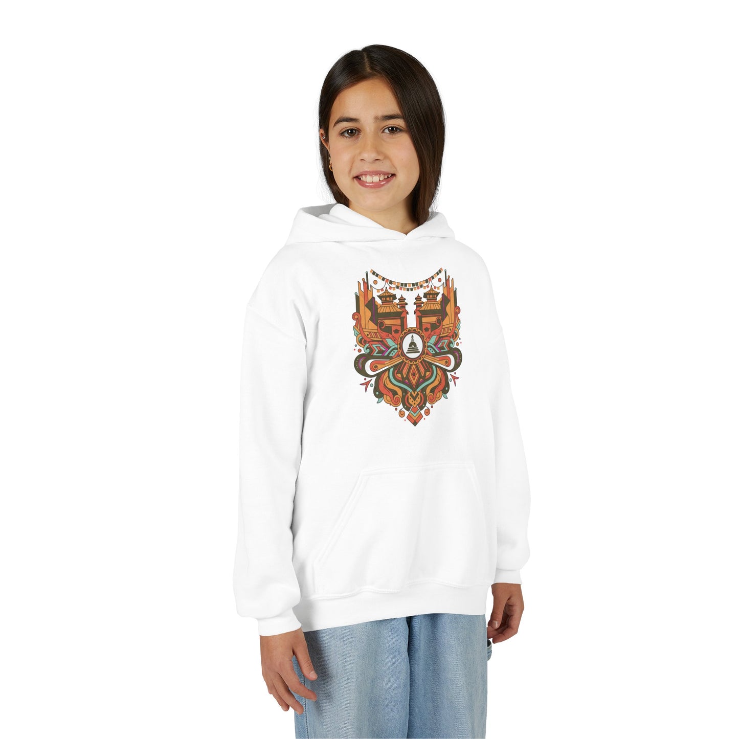 Youth Hoodie — Rustic Peace Mandala Graphic