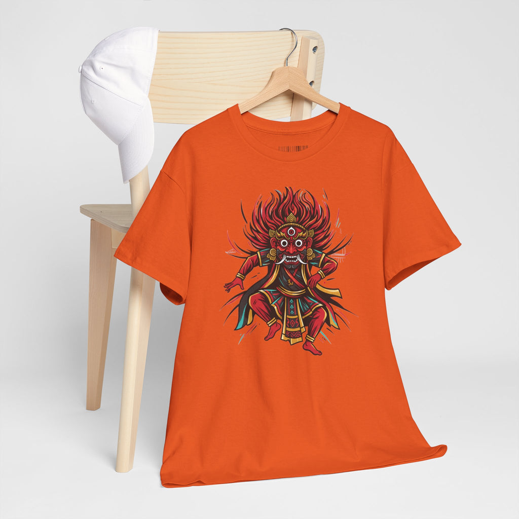 T-Shirt — Fierce Red Oni Demon Graphic Tee (Mythic Japanese Mask Design)