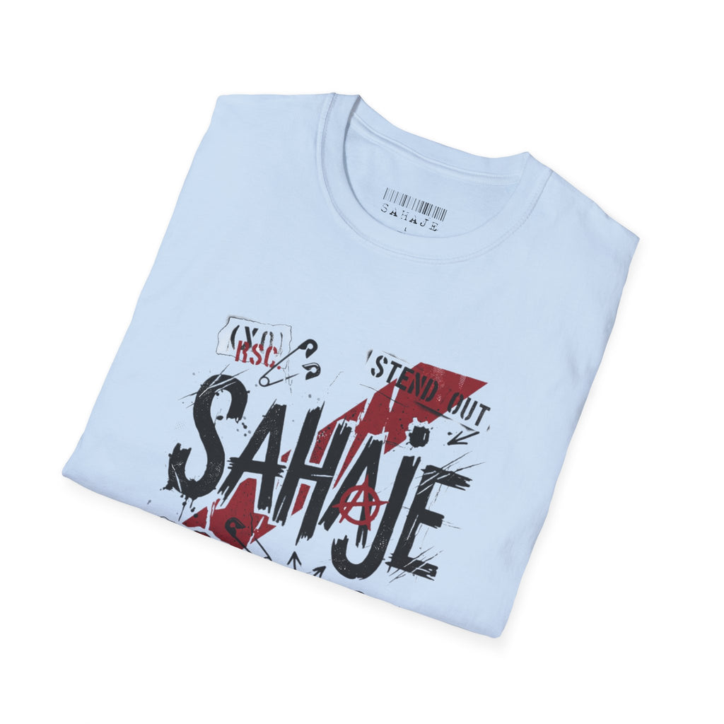 SAHAJE Graphic T‑Shirt — Distressed Red Accent Streetwear Tee