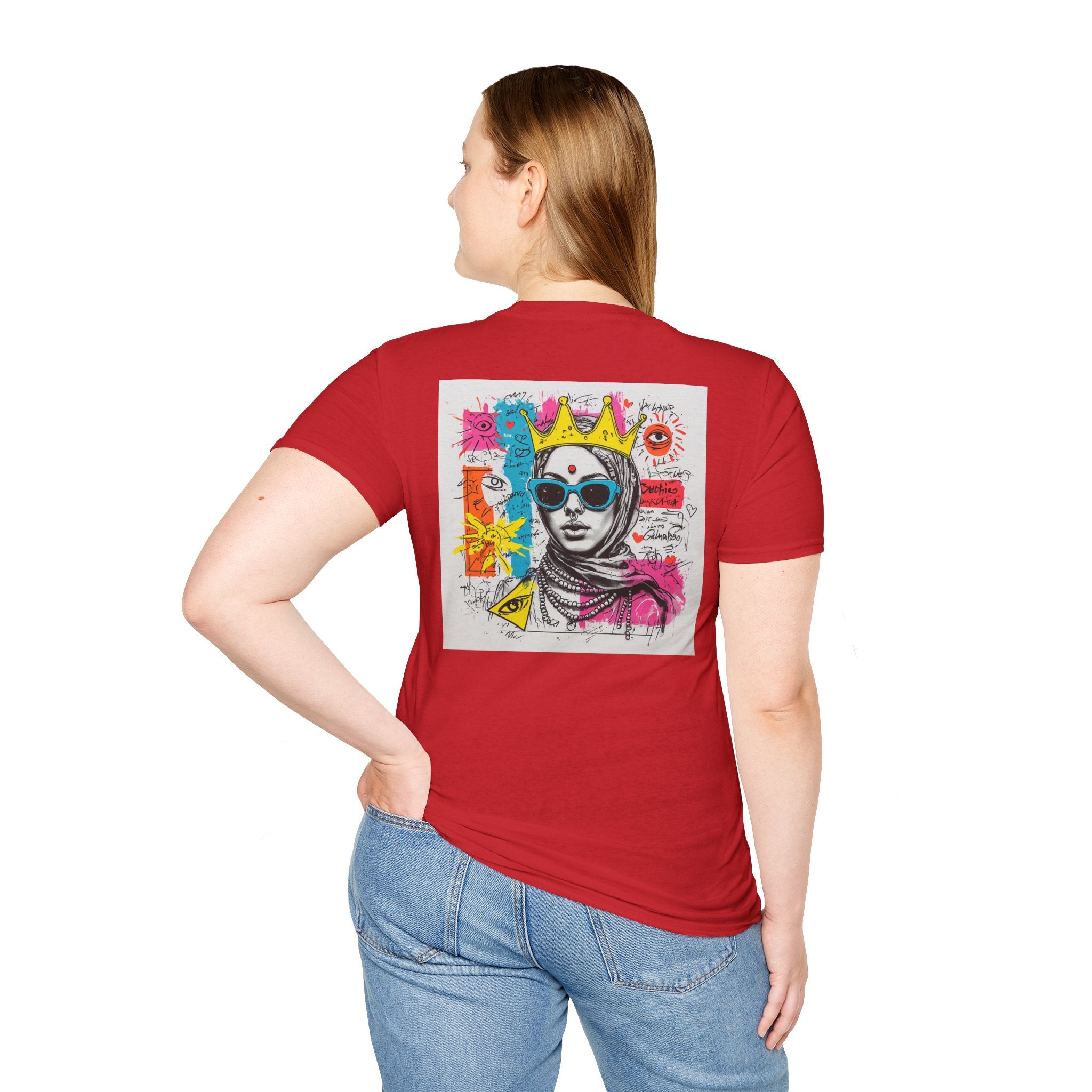 Street Art Portrait T-Shirt — Colorful Crowned Woman Graphic Tee