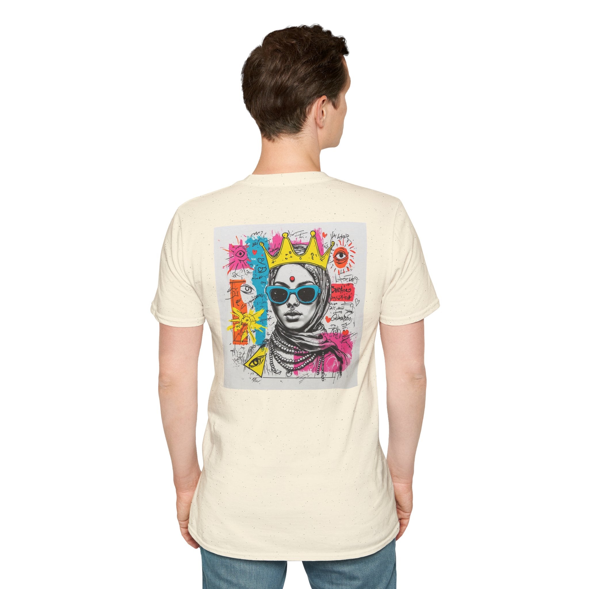 Street Art Portrait T-Shirt — Colorful Crowned Woman Graphic Tee