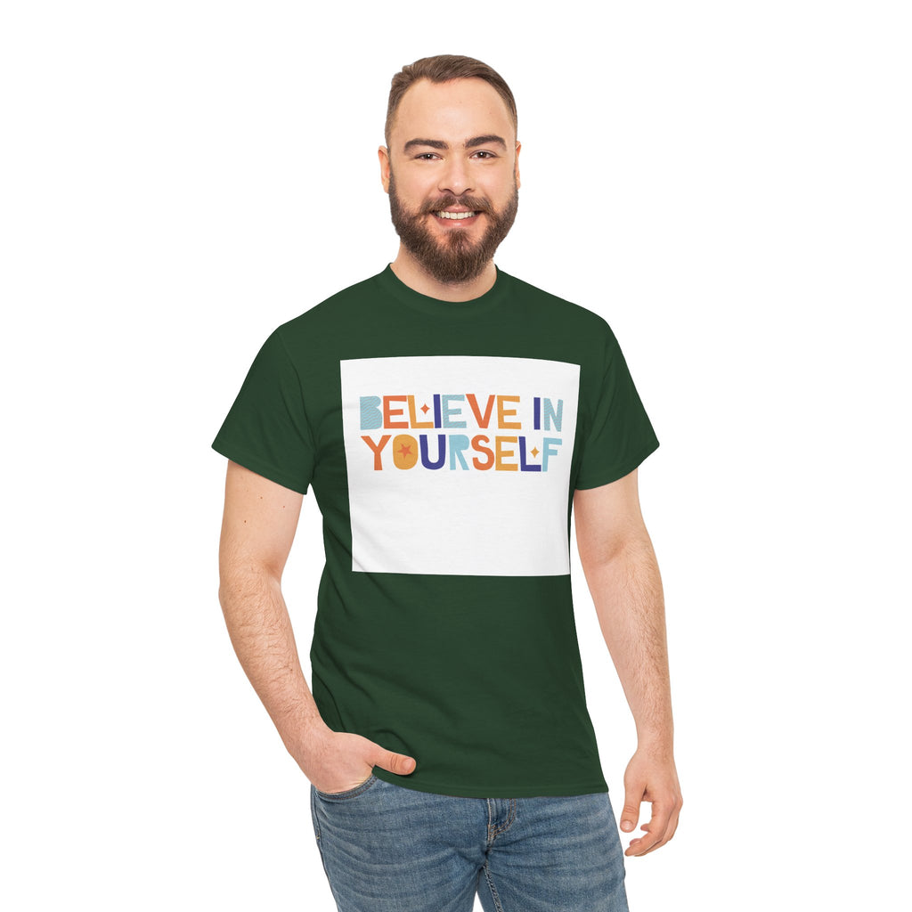 T-Shirt — "Believe in Yourself" Colorful Retro Motivational Tee