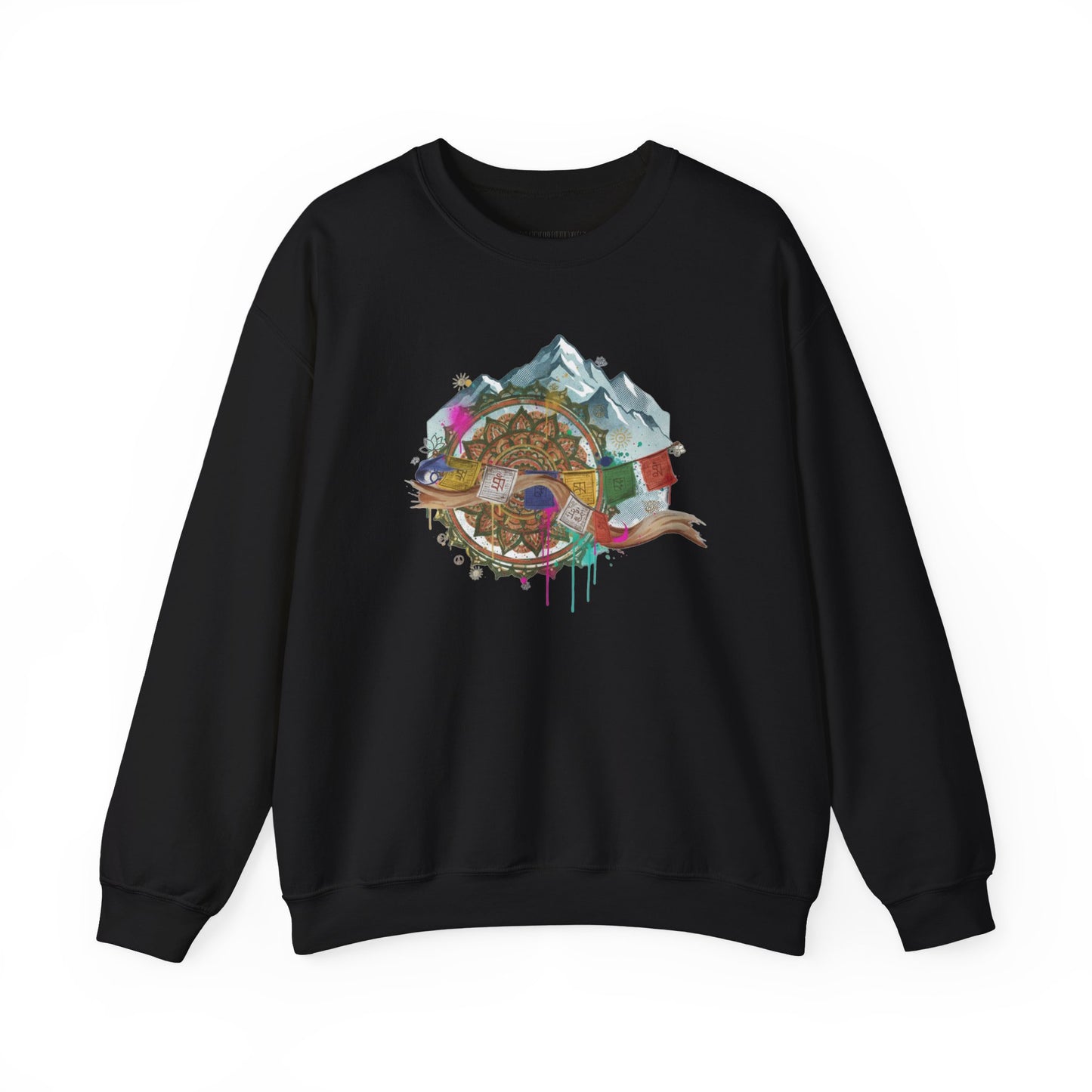 Adventure Mountain Crewneck Sweatshirt — Colorful Hiking Compass & Peaks Design