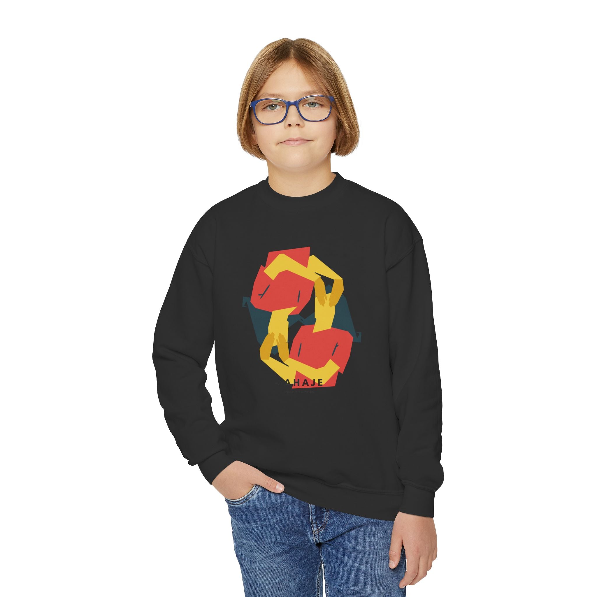 Abstract Geometric Crewneck Sweatshirt — Modern Colorblock Youth Pullover