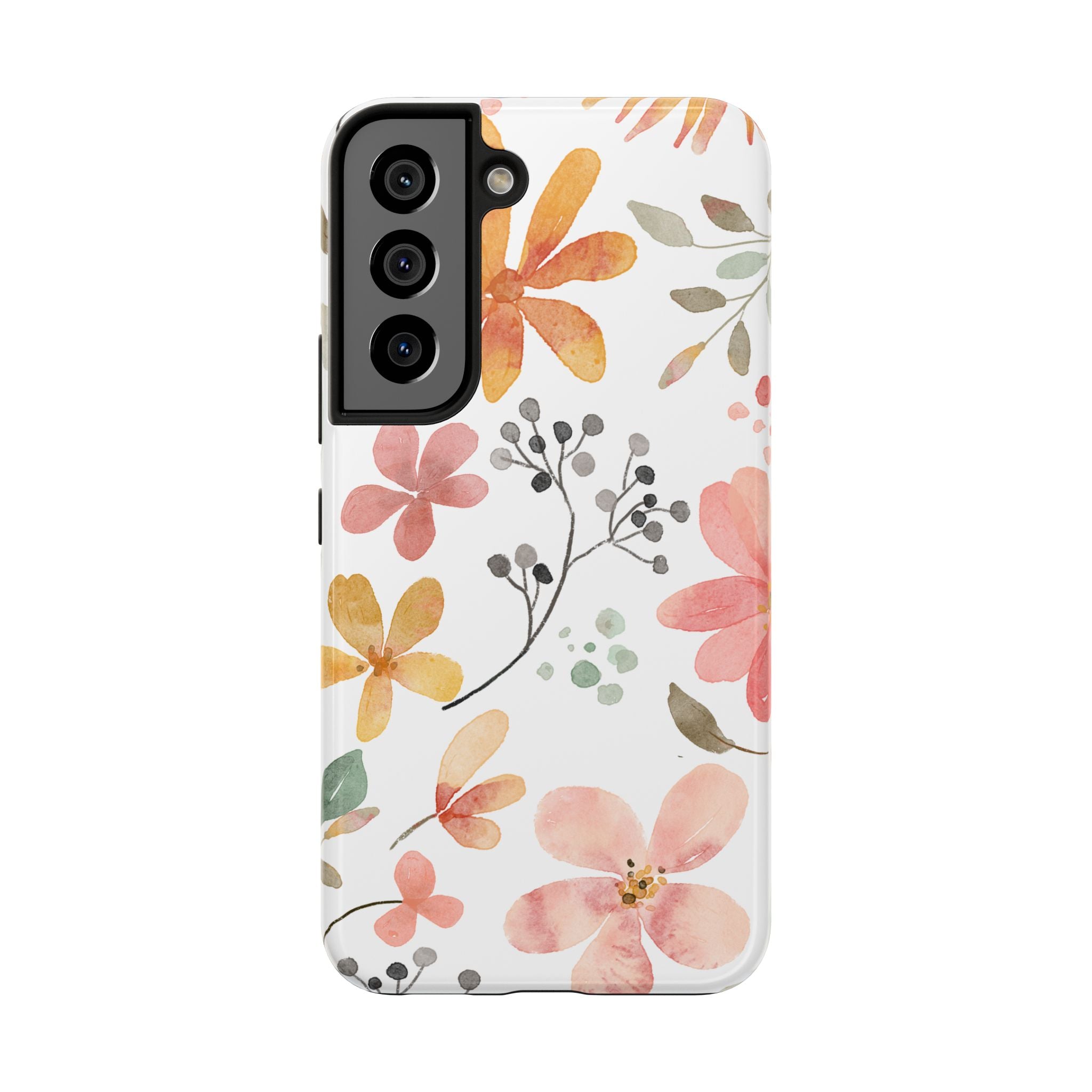 Floral Watercolor Tough Phone Case — Pink & Peach Botanical Protection