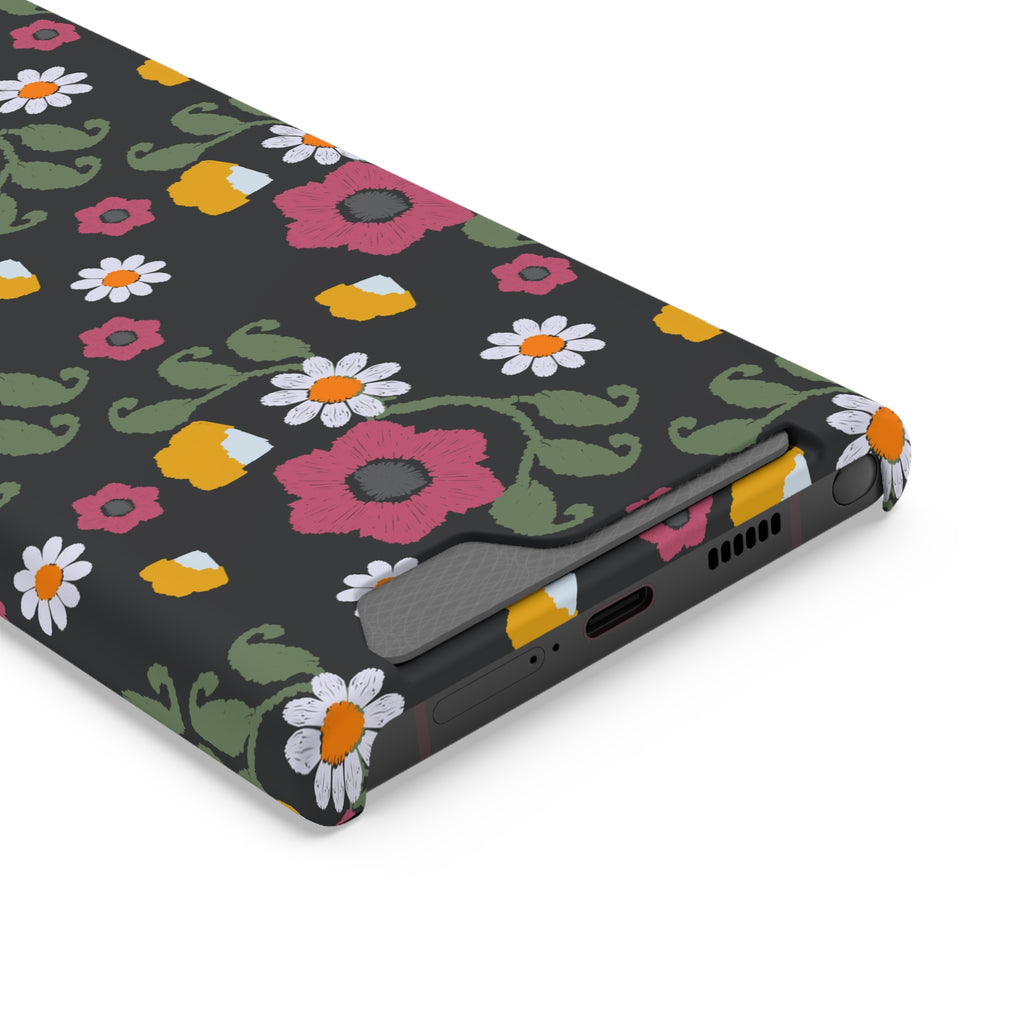 Floral Phone Case with Card Holder, Stylish Smartphone Accessory, Gifts for Her, Trendy Floral Design, Perfect for Spring & Summer