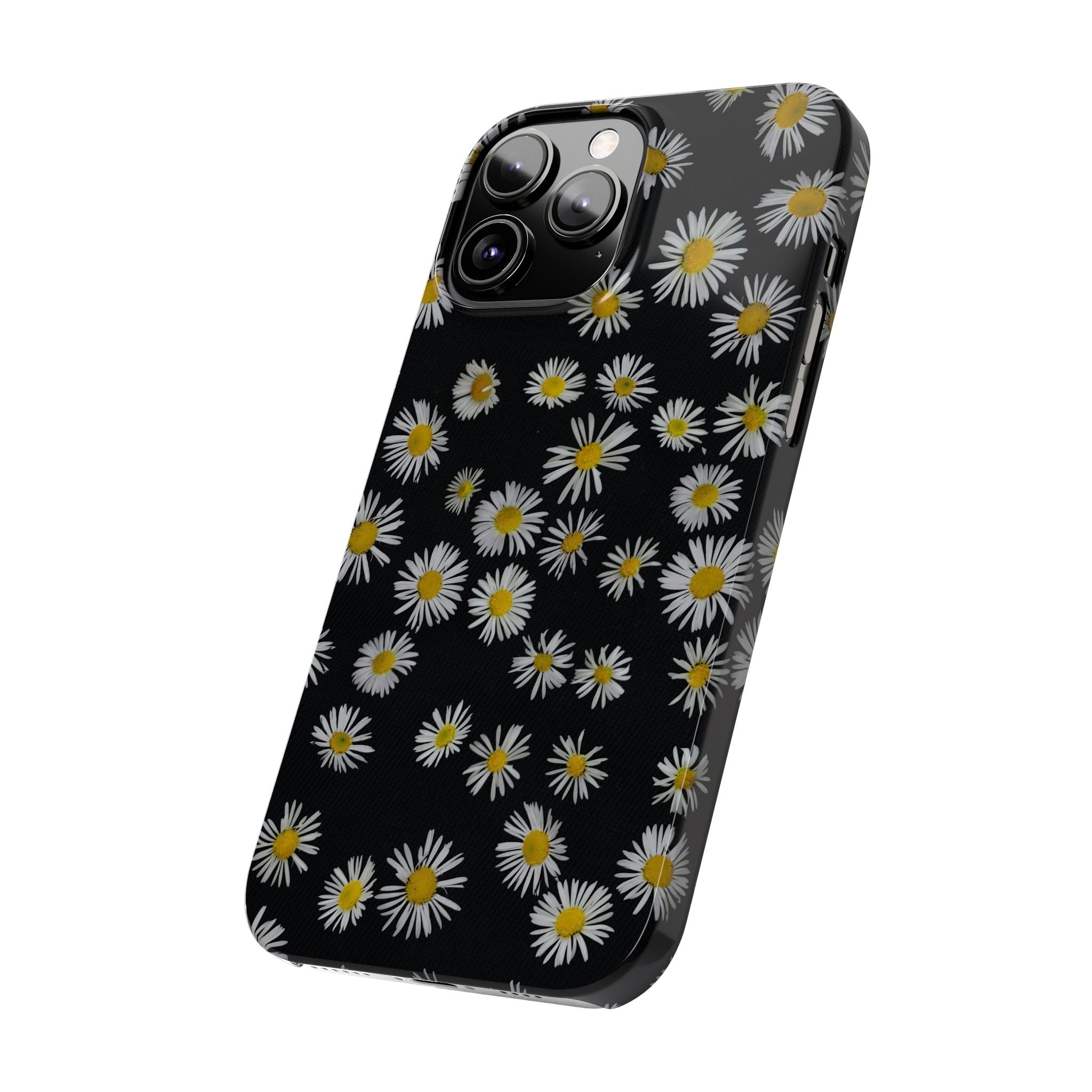 Daisy Pattern Slim Phone Case — Black Background Floral iPhone Case