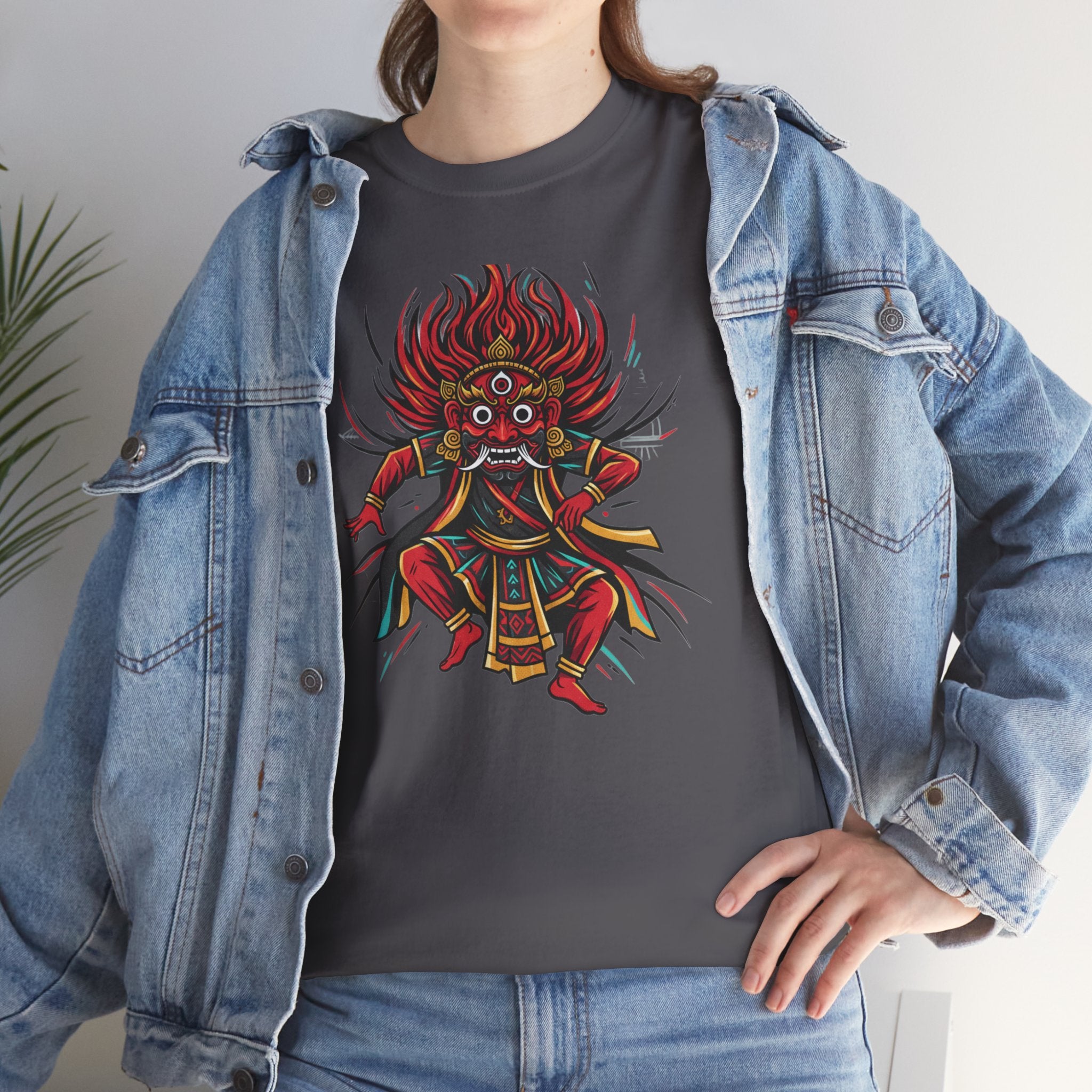 T-Shirt — Fierce Red Oni Demon Graphic Tee (Mythic Japanese Mask Design)